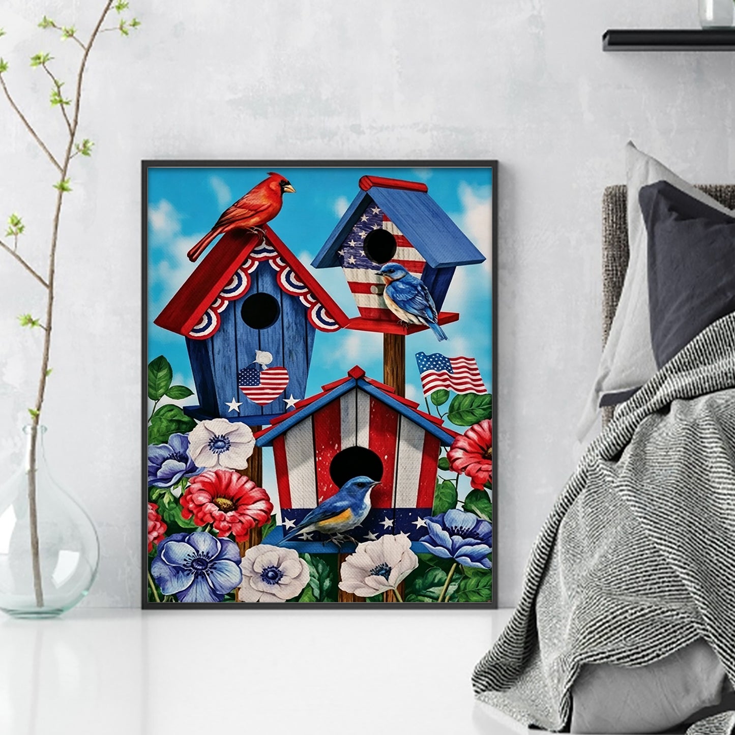 Patriotic Birdhouse Independence Day - Full 11CT Stamped Cross Stitch 40x50CM - Yishu