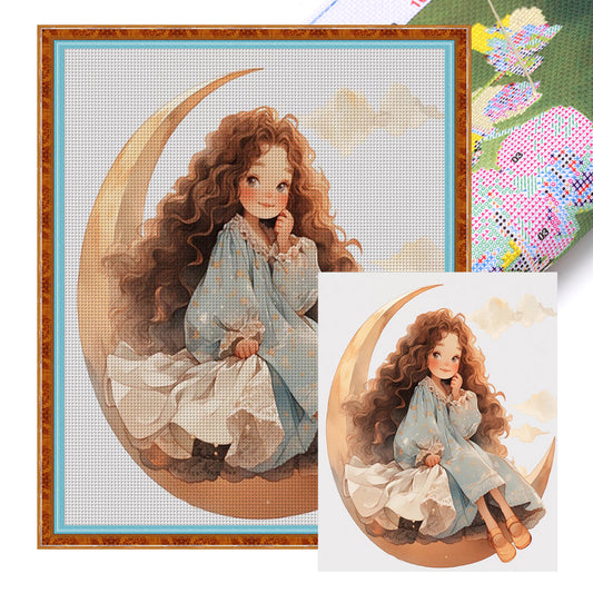 Moon Girl - Full 11CT Stamped Cross Stitch 50x60CM - Yishu