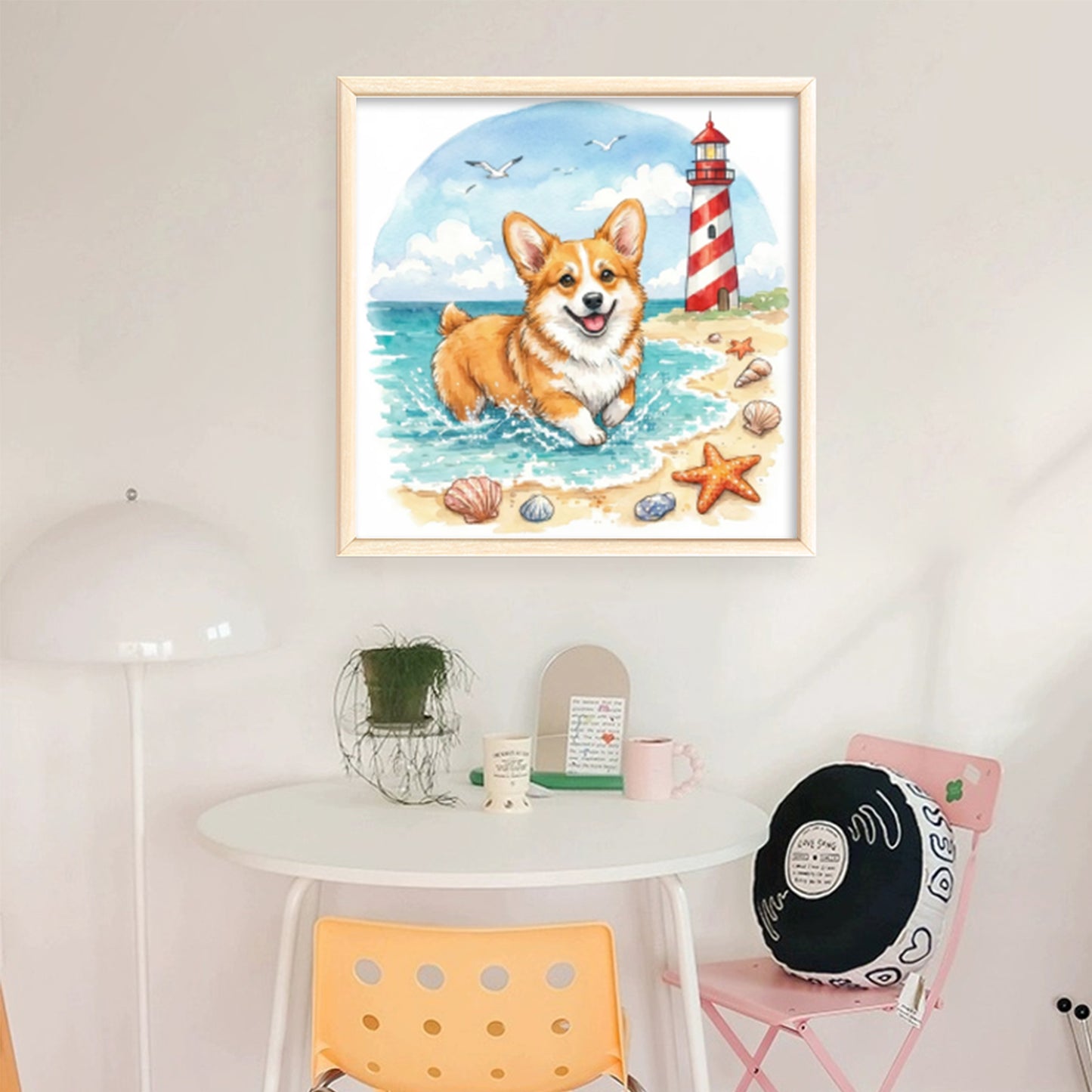 Corgi By The Sea-Dog - Full 14CT Stamped Cross Stitch 30x30CM - Huacan