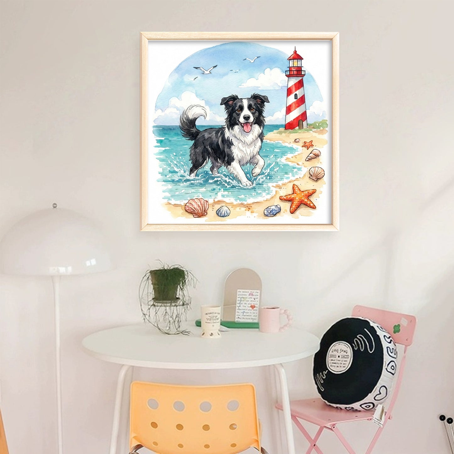 Border Collie By The Sea-Dog - Full 14CT Stamped Cross Stitch 30x30CM - Huacan