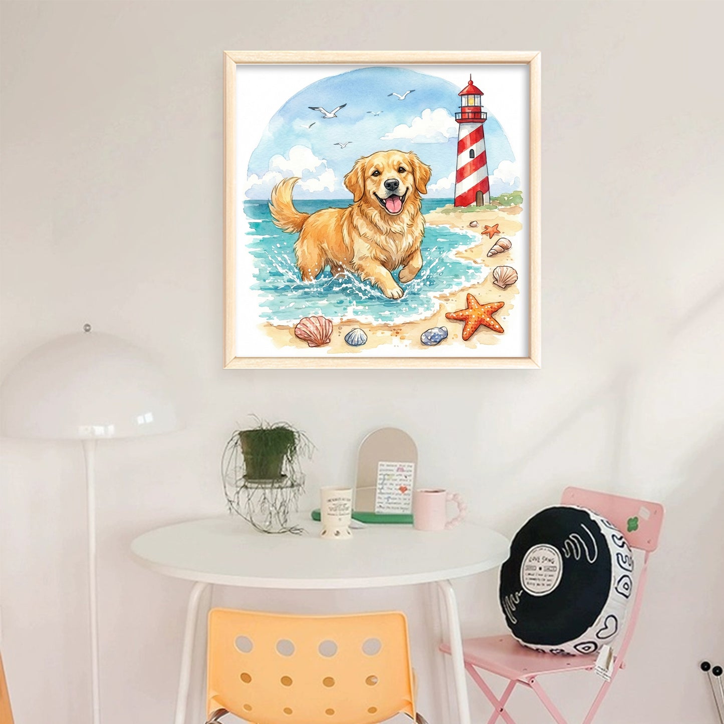 Golden Retriever By The Sea-Dog - Full 14CT Stamped Cross Stitch 30x30CM - Huacan