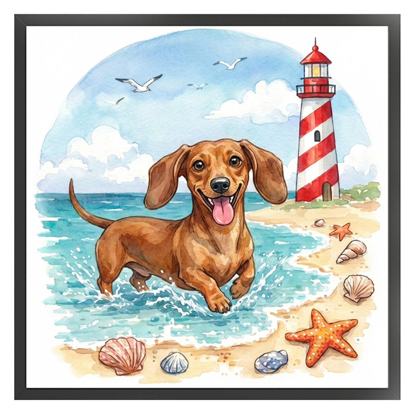 Dachshund By The Sea-Dog - Full 14CT Stamped Cross Stitch 30x30CM - Huacan