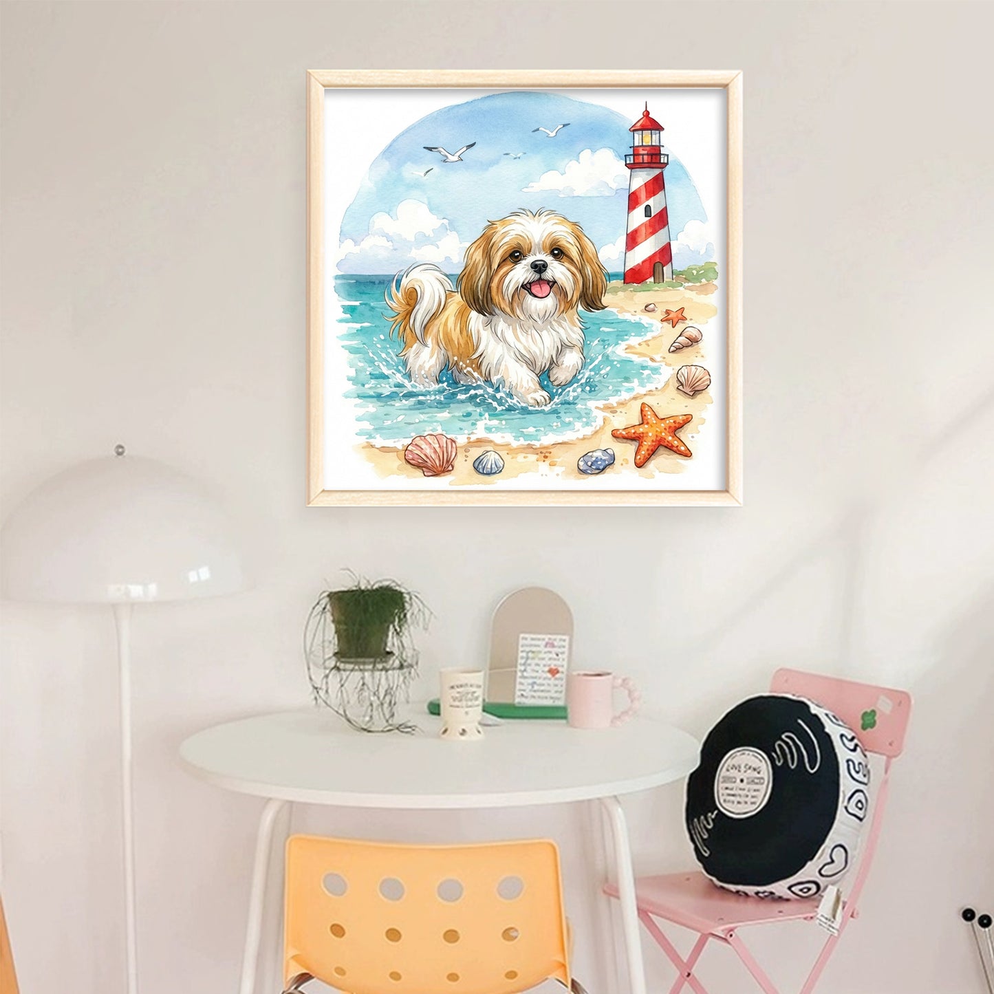 Shih Tzu By The Sea-Dog - Full 14CT Stamped Cross Stitch 30x30CM - Huacan