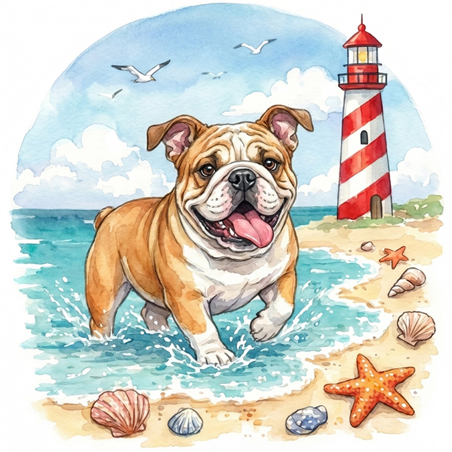 Bulldog By The Sea-Dog - Full 14CT Stamped Cross Stitch 30x30CM - Huacan