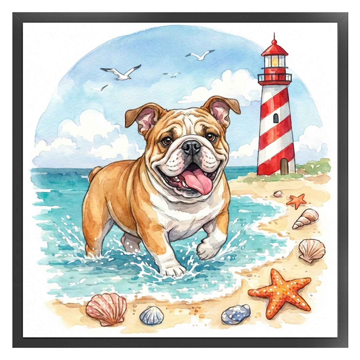 Bulldog By The Sea-Dog - Full 14CT Stamped Cross Stitch 30x30CM - Huacan