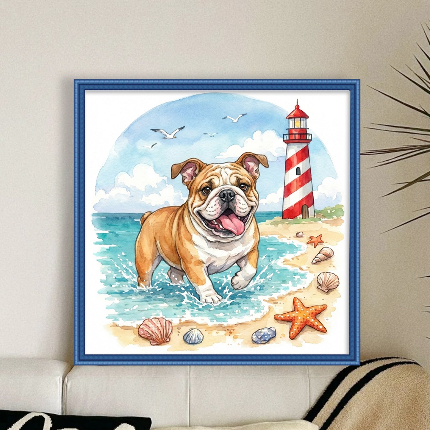Bulldog By The Sea-Dog - Full 14CT Stamped Cross Stitch 30x30CM - Huacan