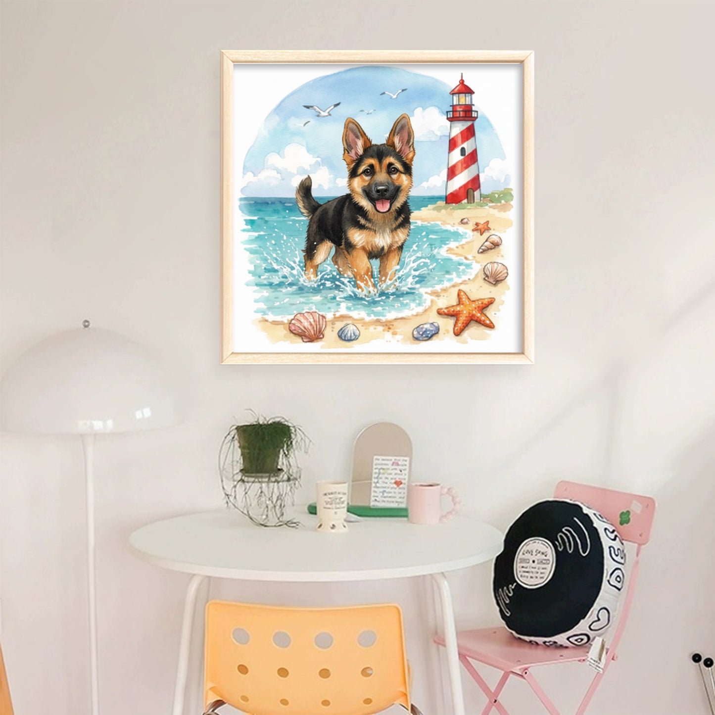 German Shepherd By The Sea-Dog - Full 14CT Stamped Cross Stitch 30x30CM - Huacan