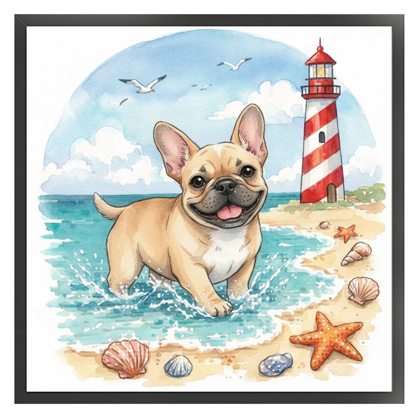French Bulldog By The Sea-Dog - Full 14CT Stamped Cross Stitch 30x30CM - Huacan