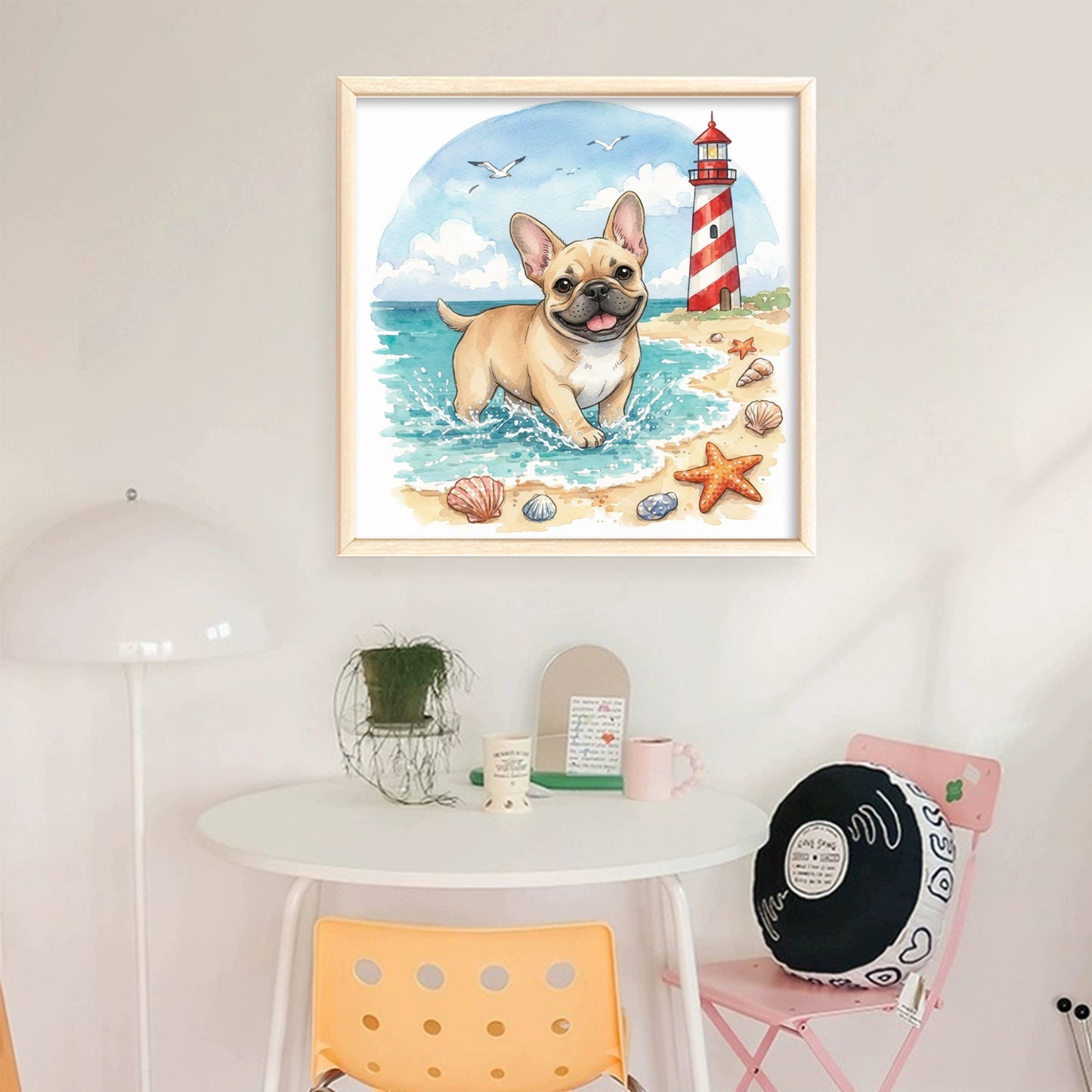 French Bulldog By The Sea-Dog - Full 14CT Stamped Cross Stitch 30x30CM - Huacan