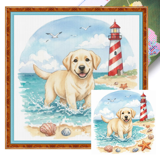 Labrador By The Sea-Dog - Full 14CT Stamped Cross Stitch 30x30CM - Huacan