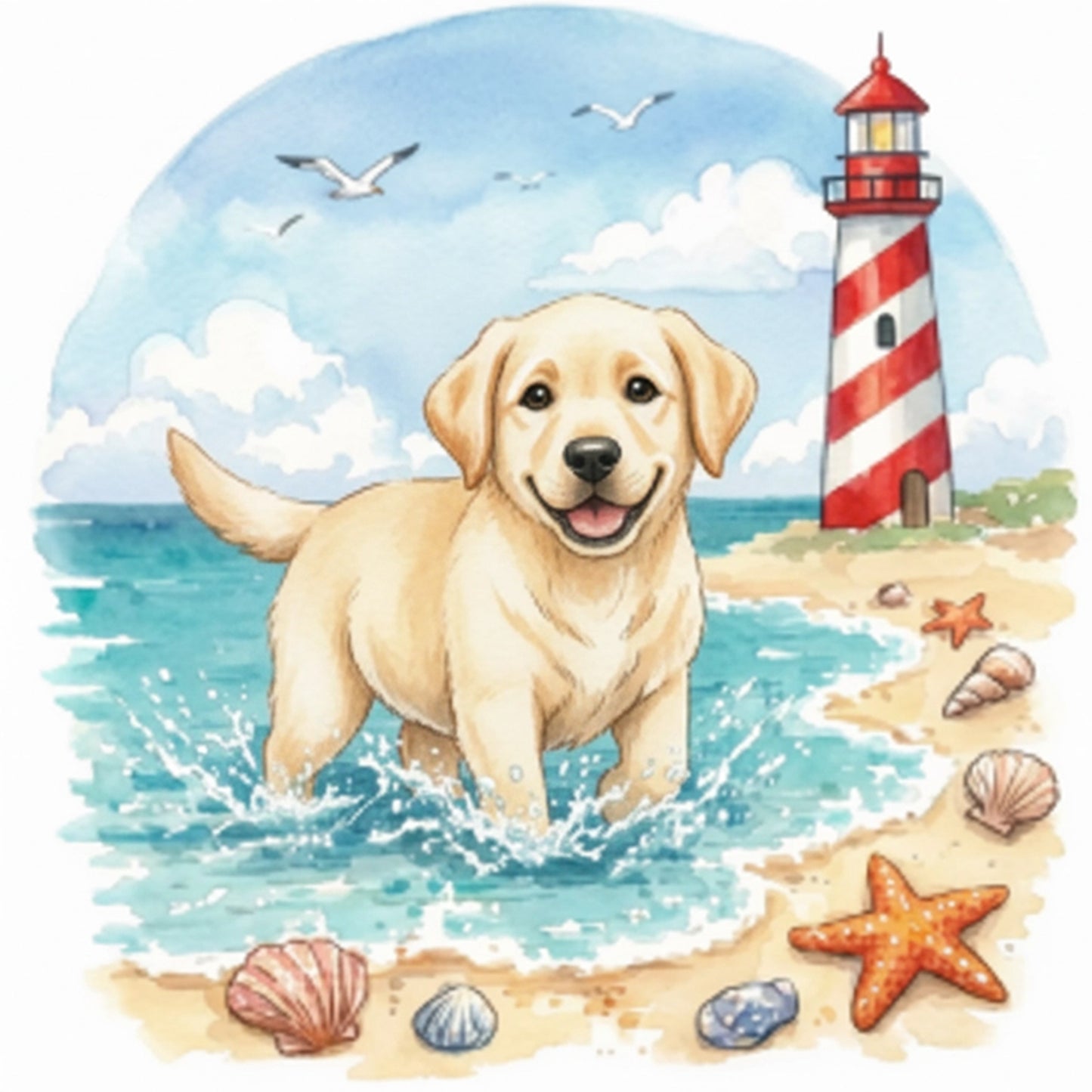 Labrador By The Sea-Dog - Full 14CT Stamped Cross Stitch 30x30CM - Huacan