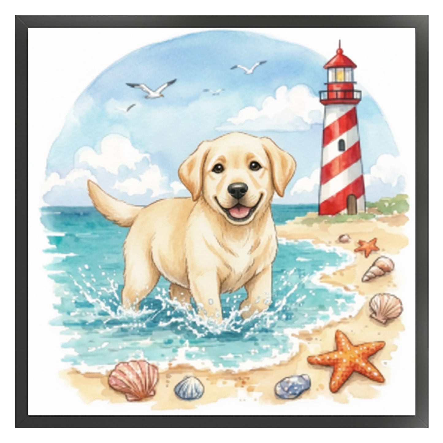 Labrador By The Sea-Dog - Full 14CT Stamped Cross Stitch 30x30CM - Huacan