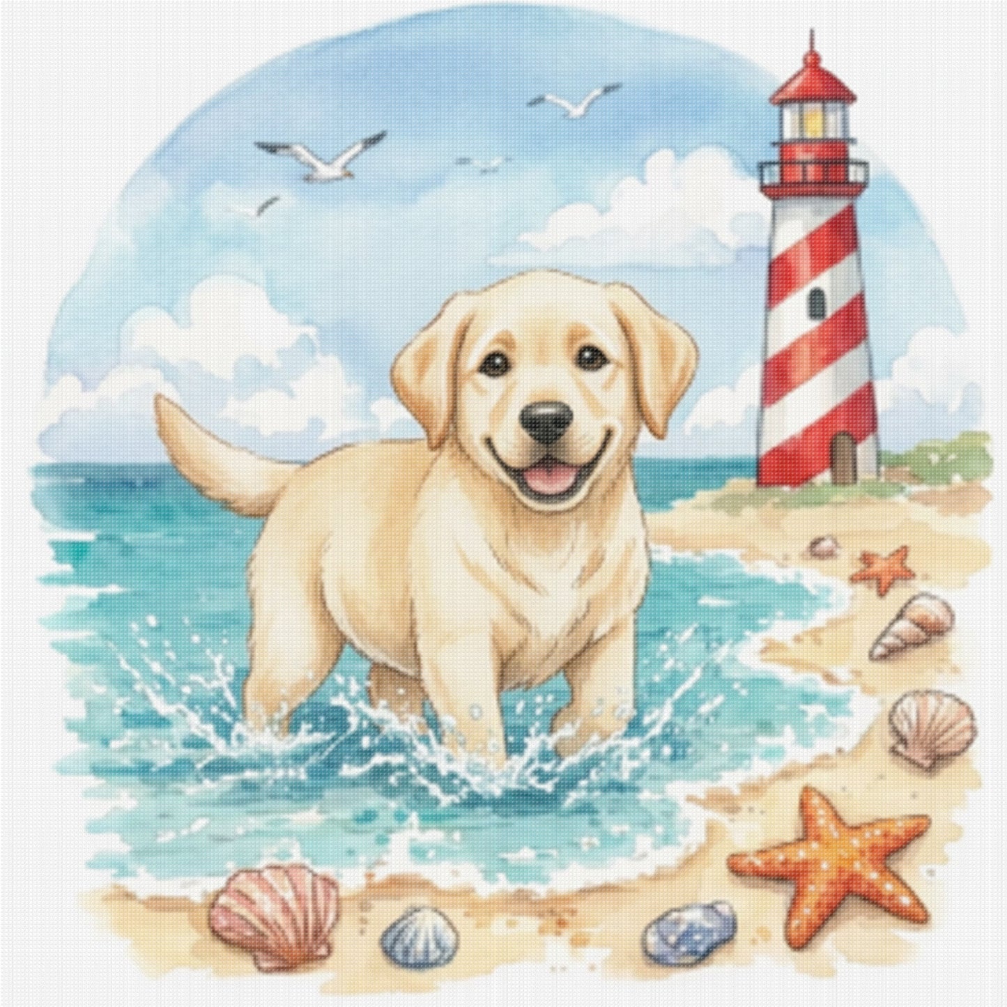 Labrador By The Sea-Dog - Full 14CT Stamped Cross Stitch 30x30CM - Huacan