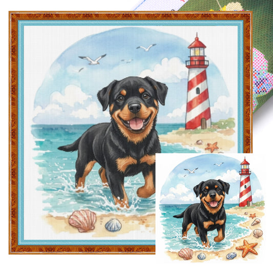 Rottweiler By The Sea-Dog - Full 14CT Stamped Cross Stitch 30x30CM - Huacan