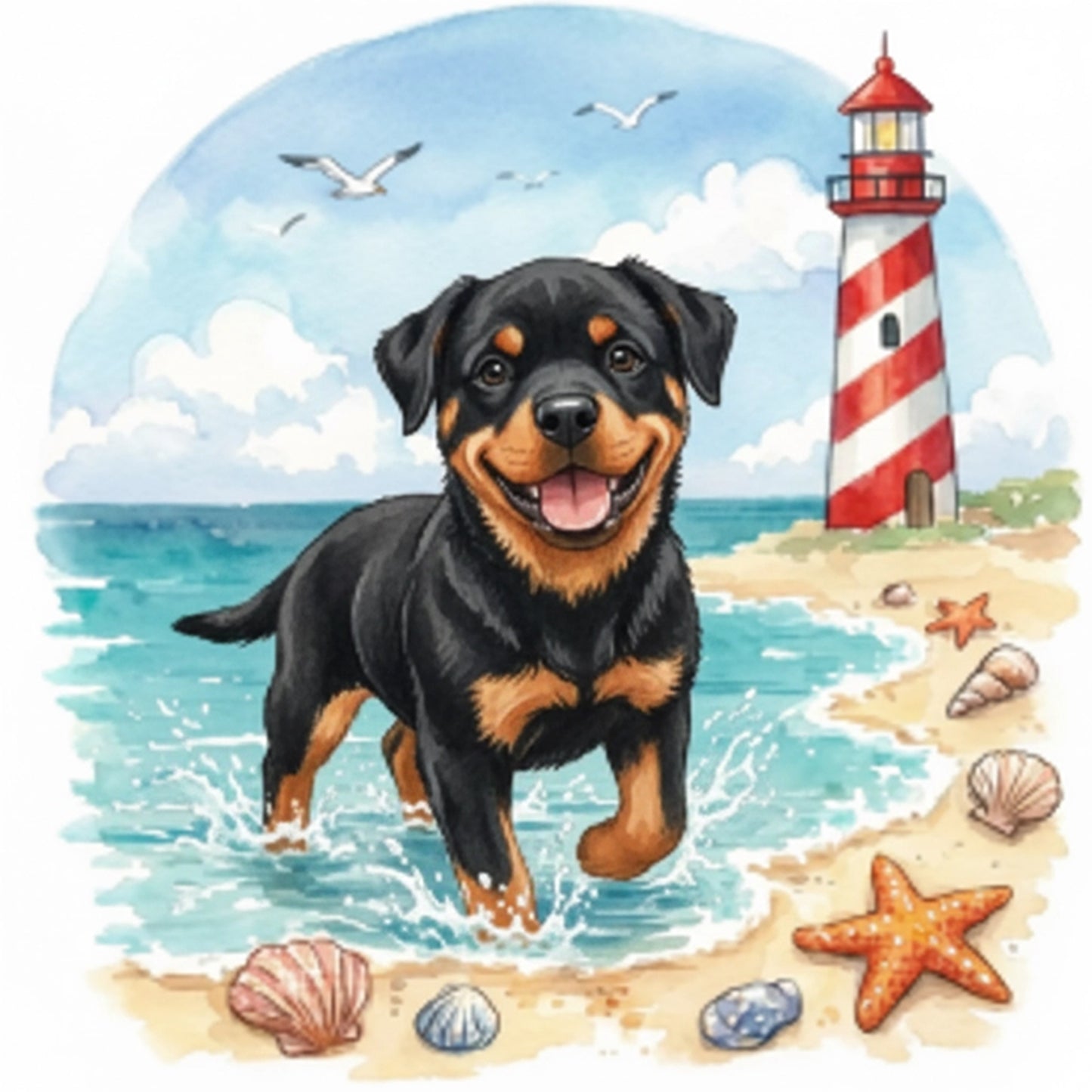 Rottweiler By The Sea-Dog - Full 14CT Stamped Cross Stitch 30x30CM - Huacan