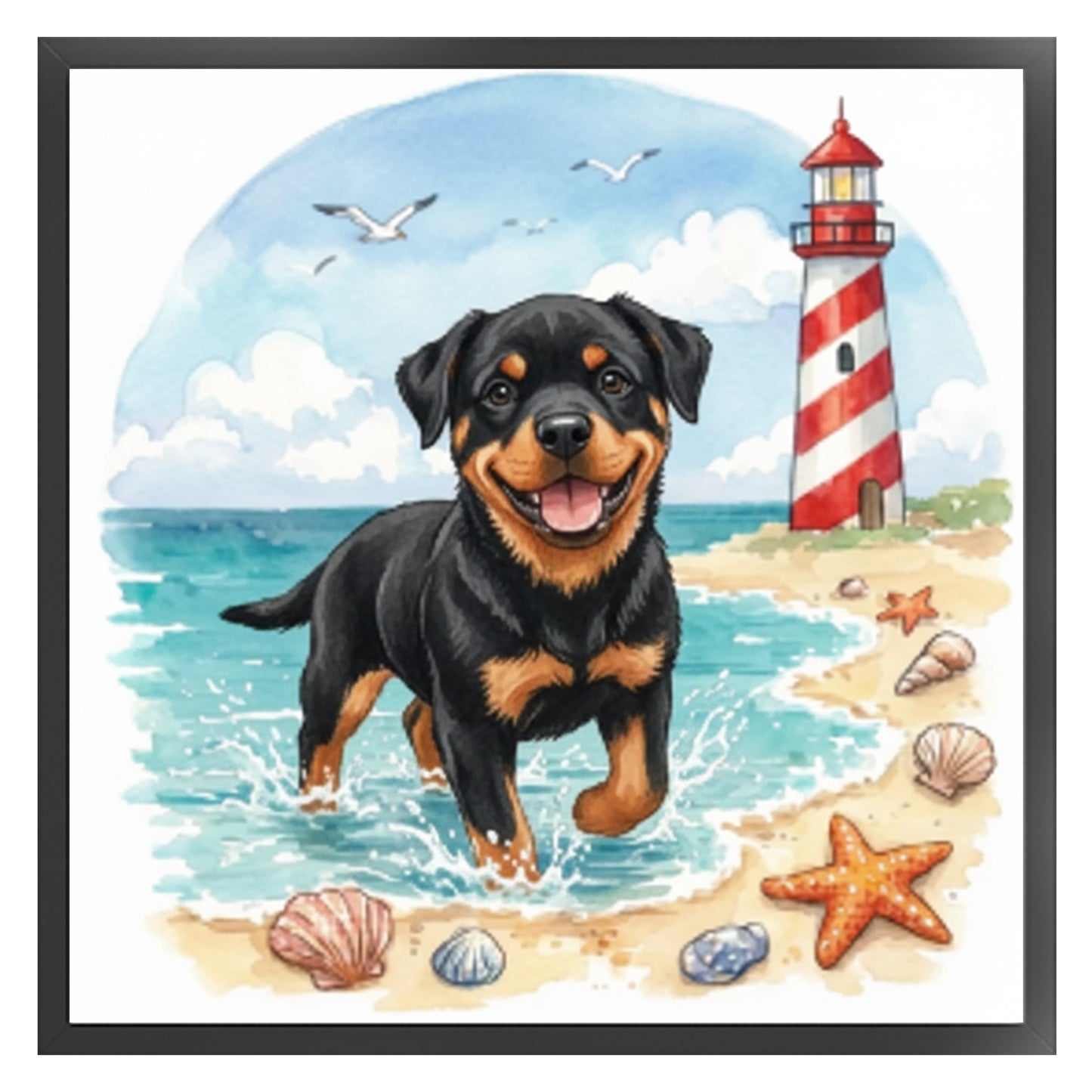 Rottweiler By The Sea-Dog - Full 14CT Stamped Cross Stitch 30x30CM - Huacan