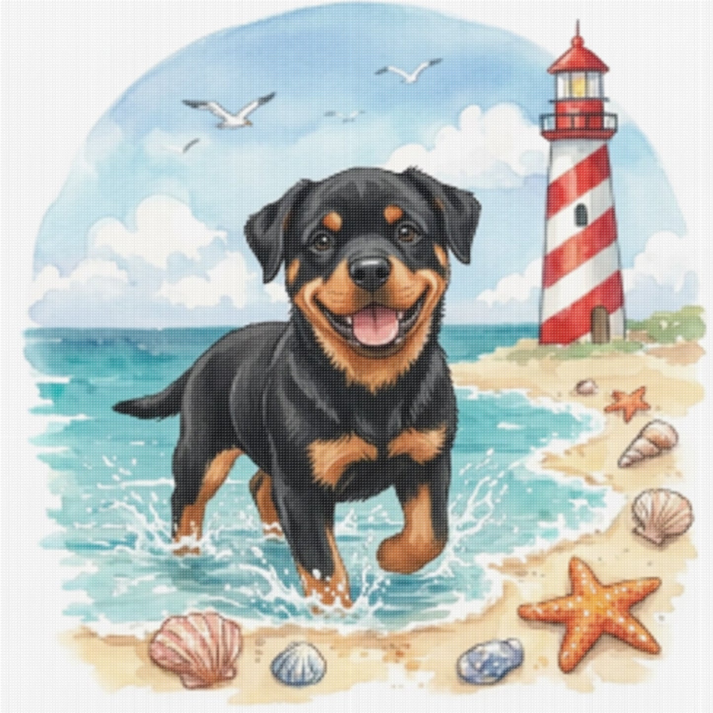 Rottweiler By The Sea-Dog - Full 14CT Stamped Cross Stitch 30x30CM - Huacan