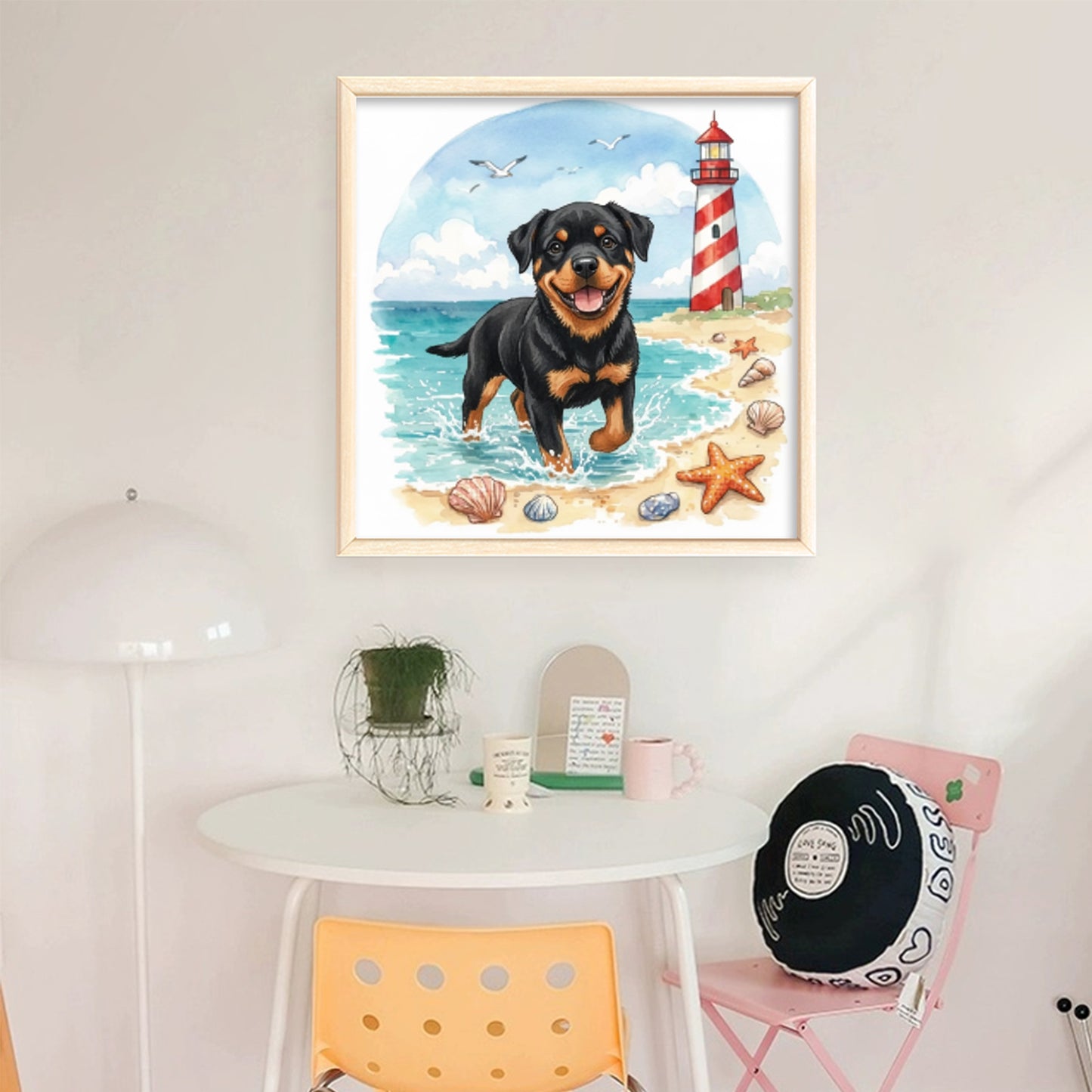 Rottweiler By The Sea-Dog - Full 14CT Stamped Cross Stitch 30x30CM - Huacan
