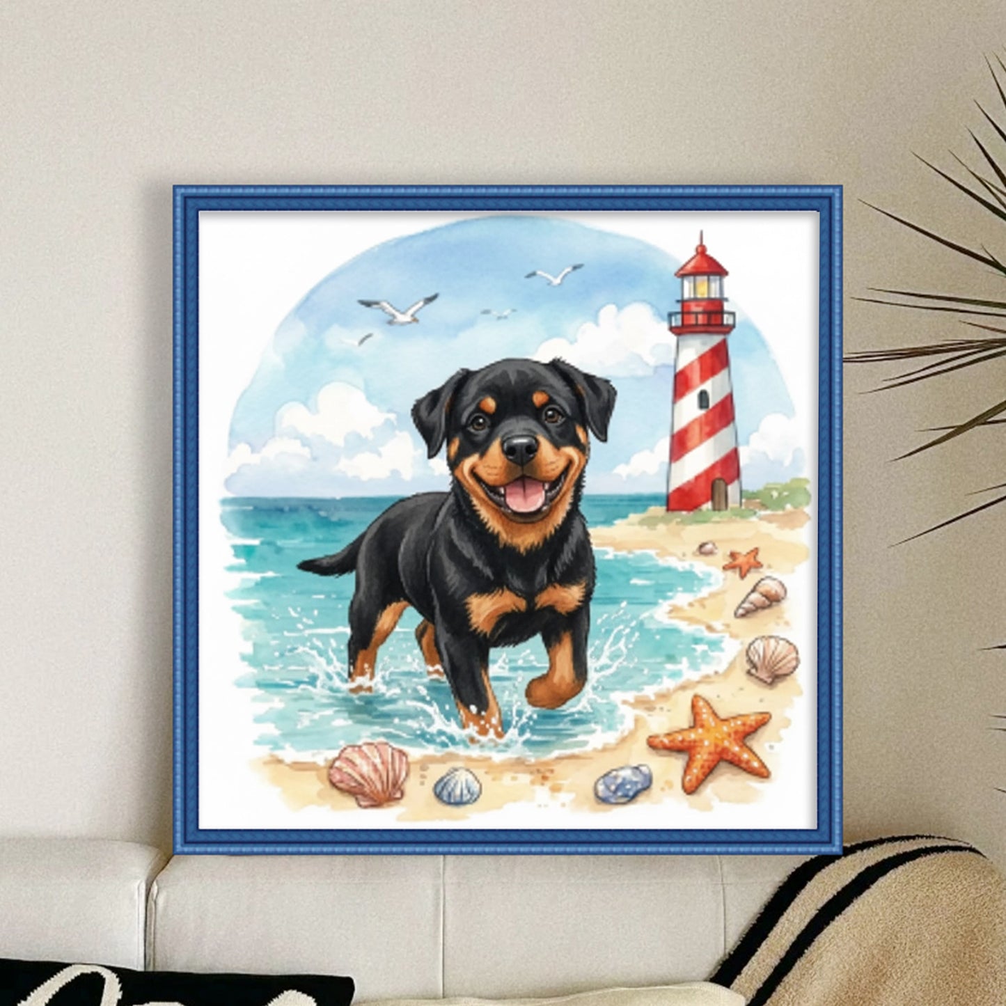 Rottweiler By The Sea-Dog - Full 14CT Stamped Cross Stitch 30x30CM - Huacan