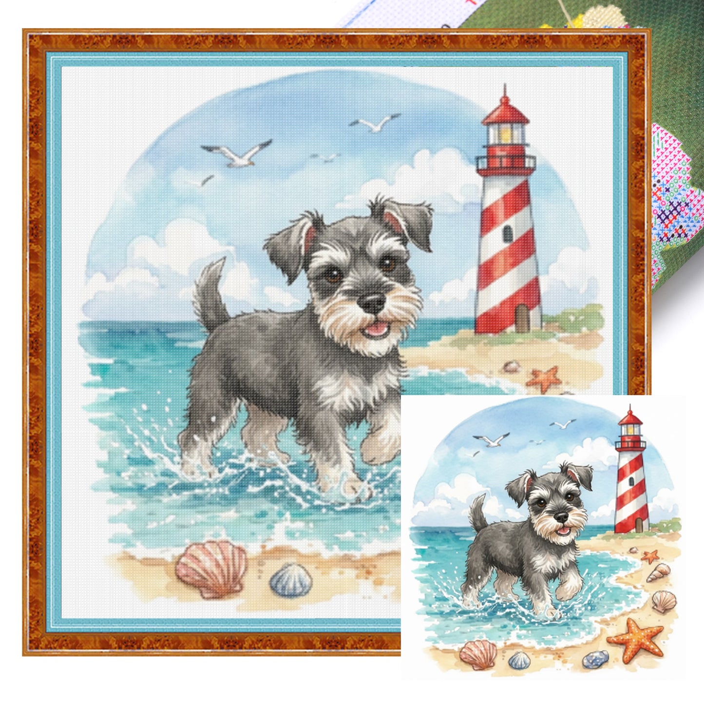 Schnauzer By The Sea-Dog - Full 14CT Stamped Cross Stitch 30x30CM - Huacan