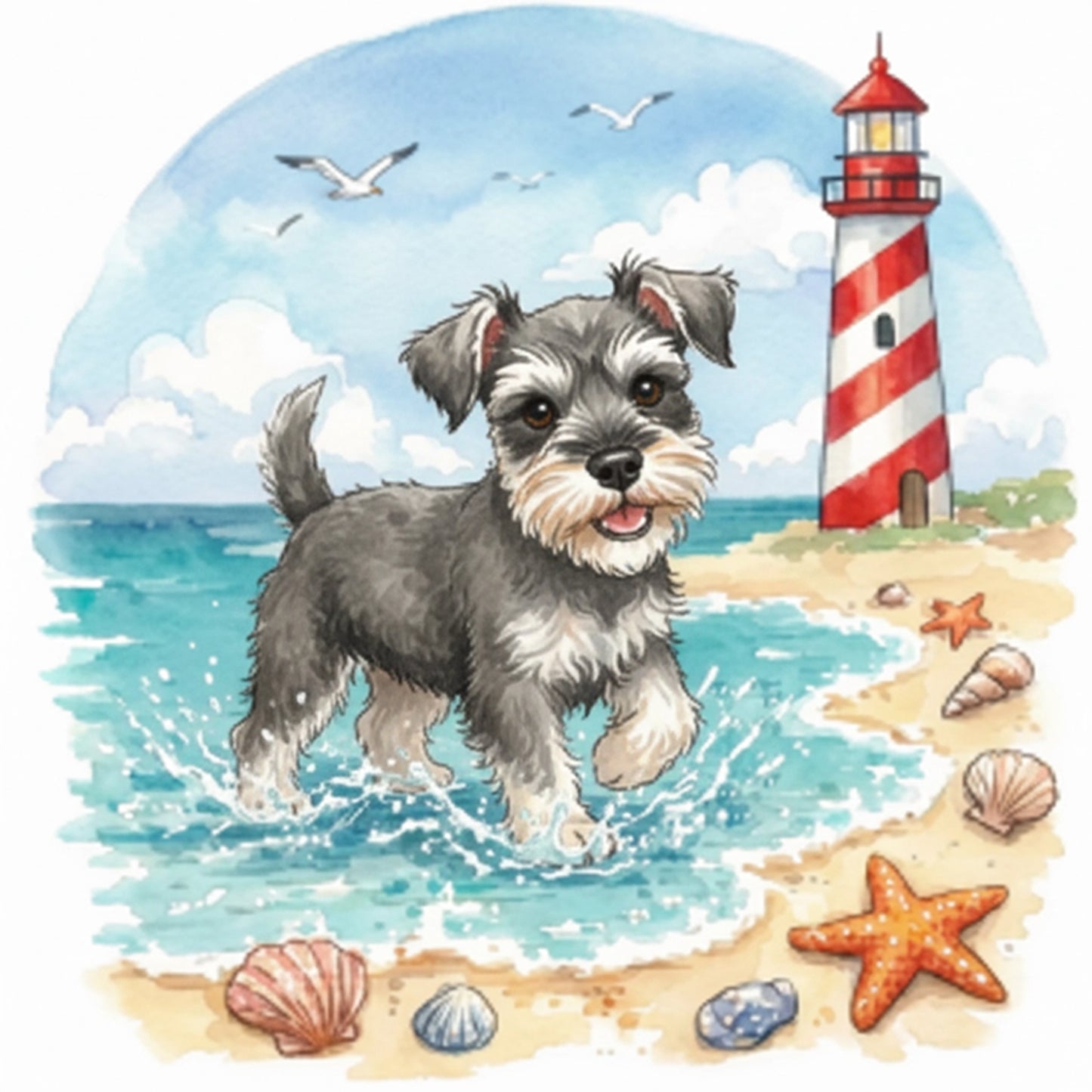 Schnauzer By The Sea-Dog - Full 14CT Stamped Cross Stitch 30x30CM - Huacan