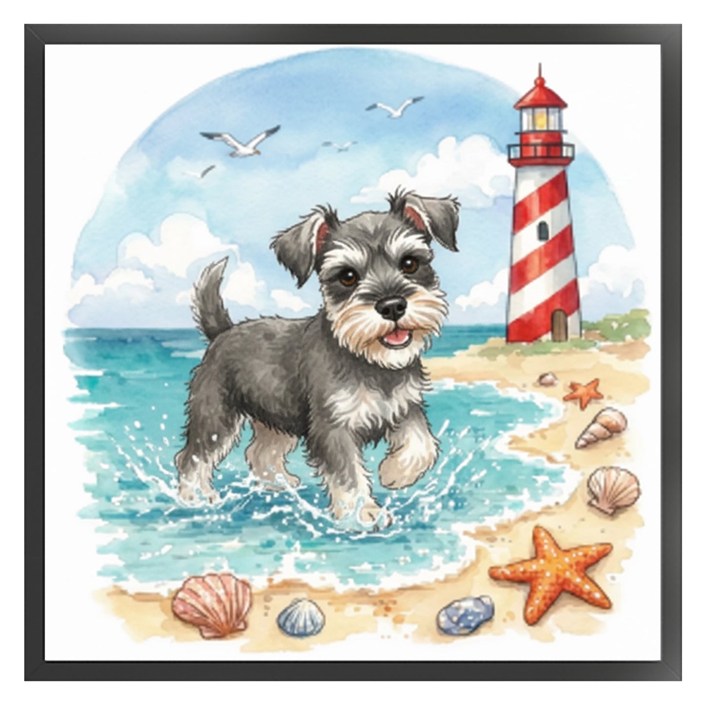 Schnauzer By The Sea-Dog - Full 14CT Stamped Cross Stitch 30x30CM - Huacan
