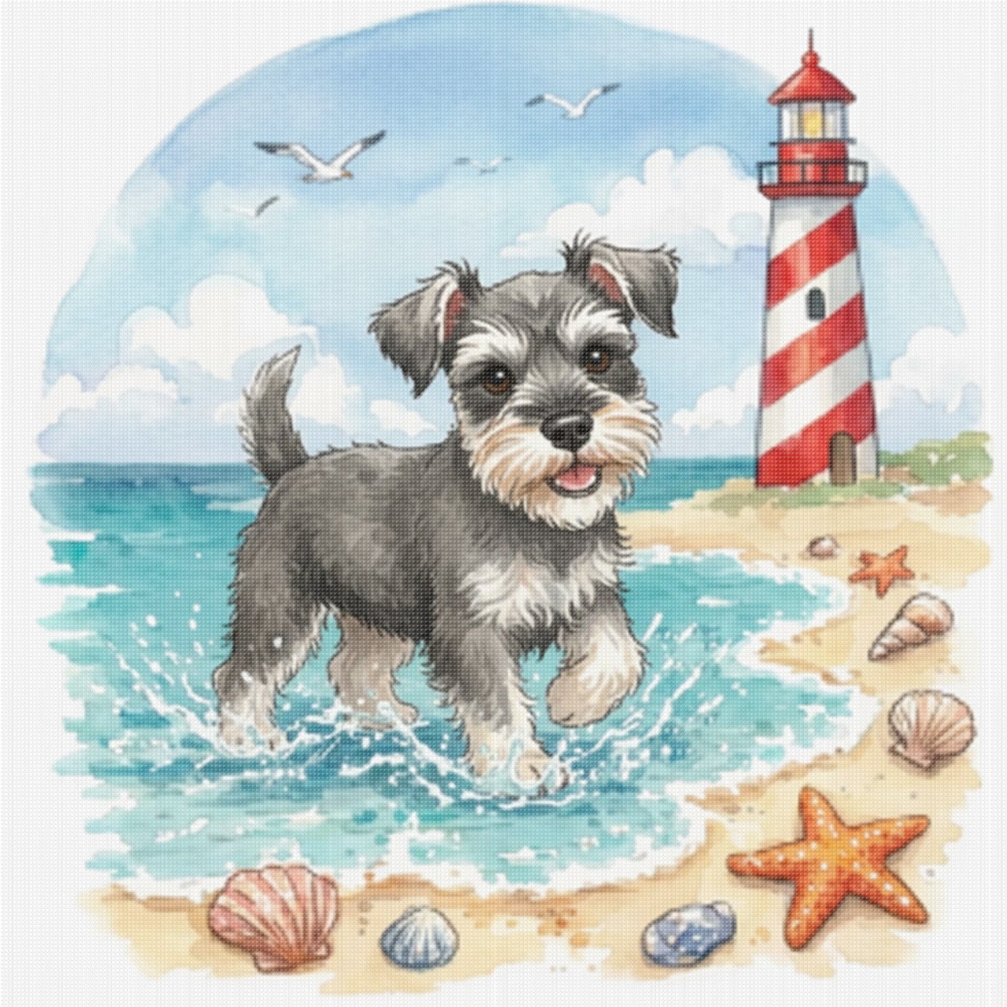 Schnauzer By The Sea-Dog - Full 14CT Stamped Cross Stitch 30x30CM - Huacan