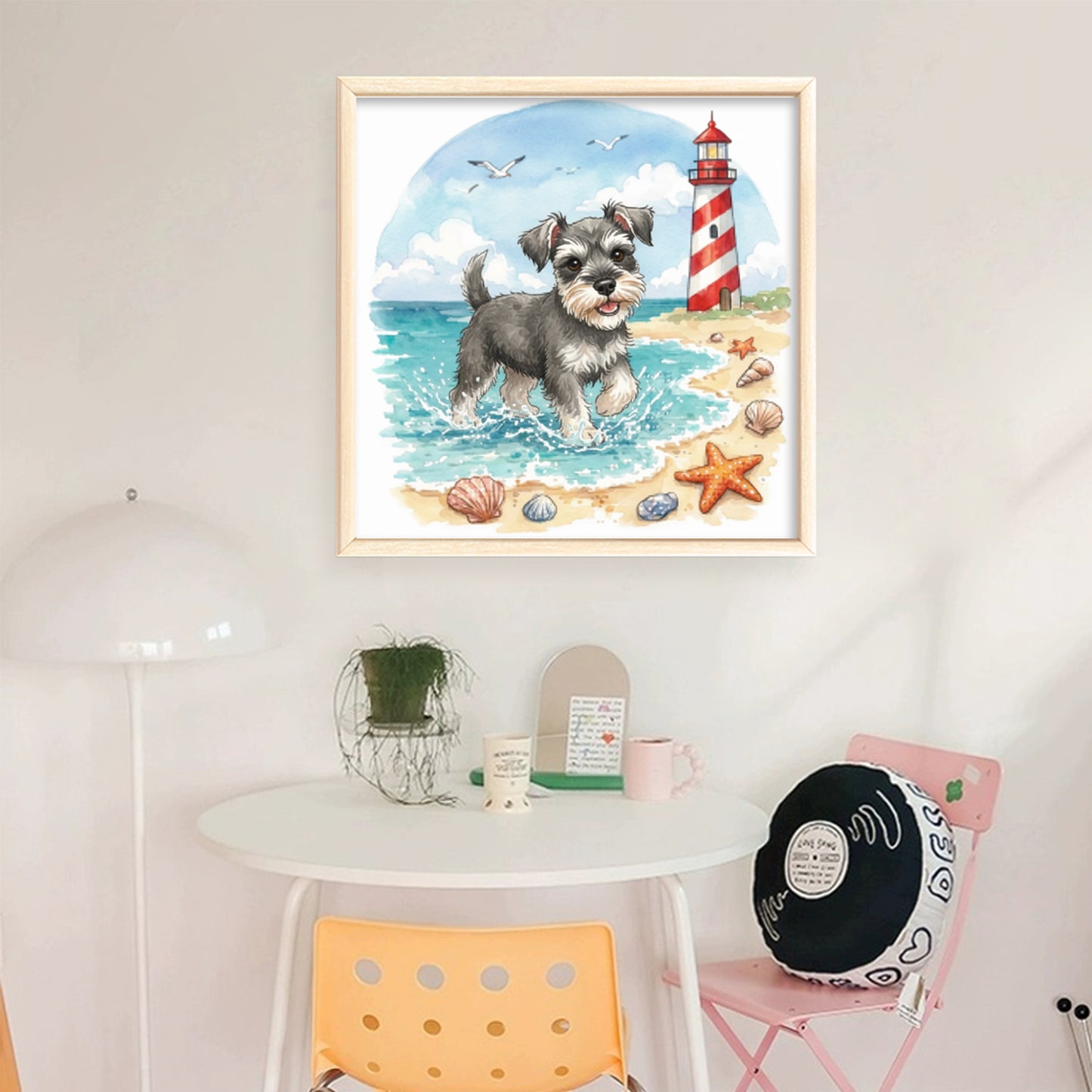 Schnauzer By The Sea-Dog - Full 14CT Stamped Cross Stitch 30x30CM - Huacan