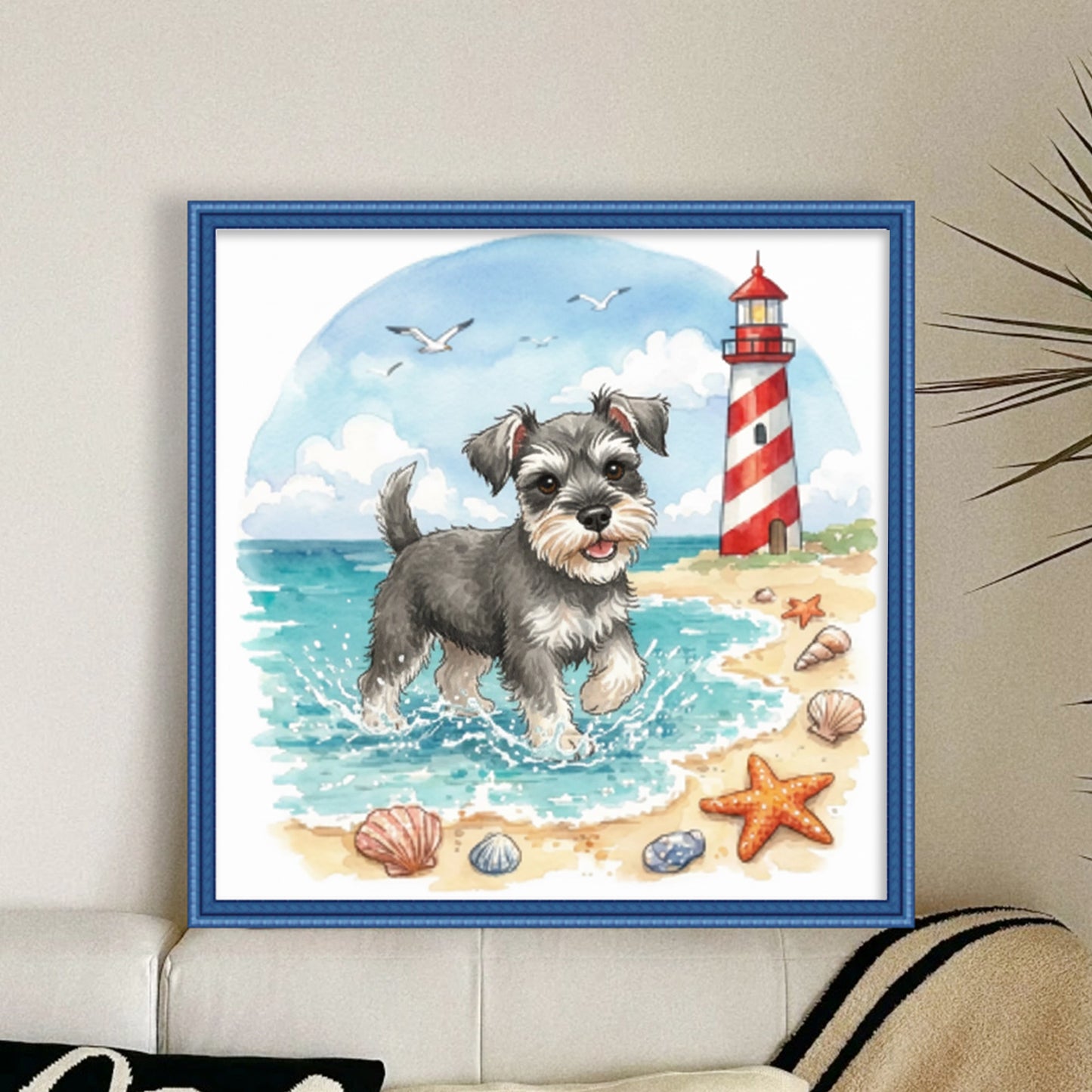 Schnauzer By The Sea-Dog - Full 14CT Stamped Cross Stitch 30x30CM - Huacan