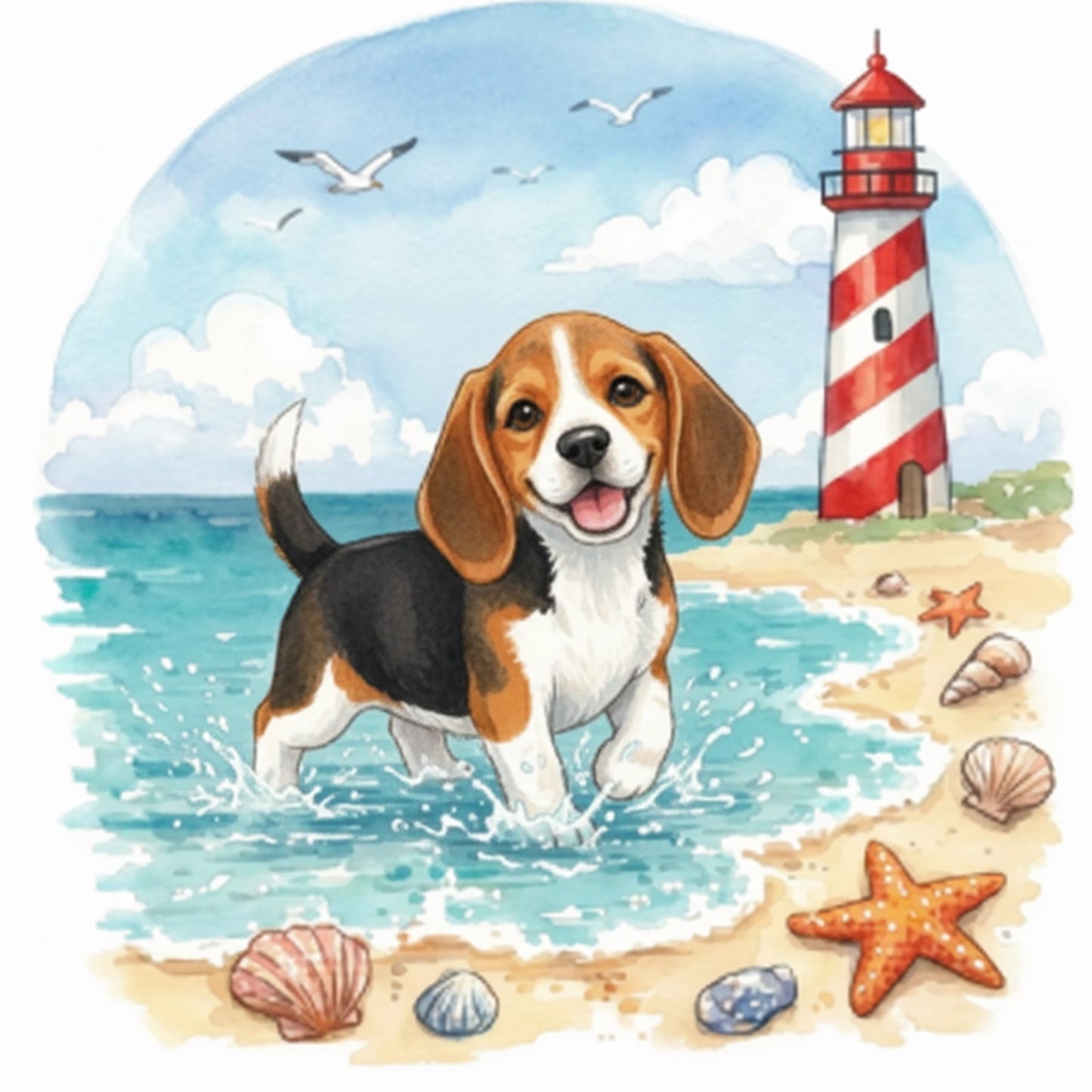 Beagle By The Sea-Dog - Full 14CT Stamped Cross Stitch 30x30CM - Huacan