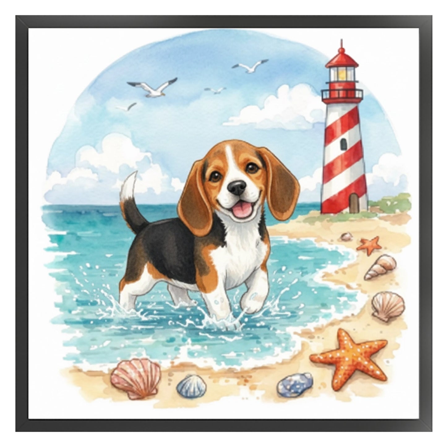 Beagle By The Sea-Dog - Full 14CT Stamped Cross Stitch 30x30CM - Huacan