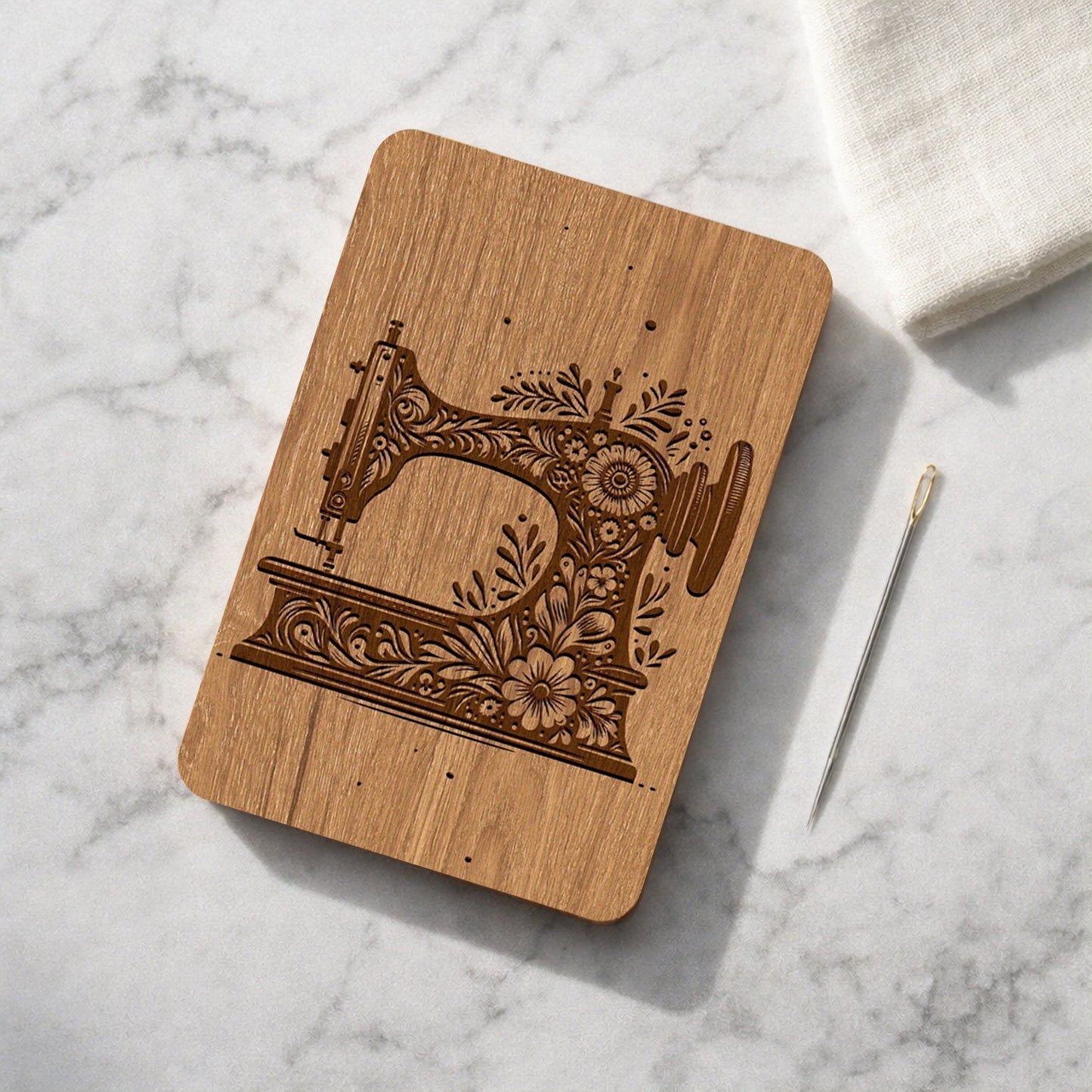 Wooden Needle Box Built-in Strong Magnet Needles Storage Holder with Lid Pin Organizer for Quilters Sewers Craft Supplies Gift (Brown Sewing Machine)