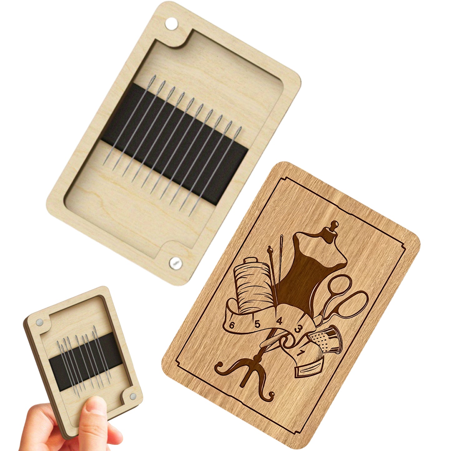 Wooden Needle Box Built-in Strong Magnet Needles Storage Holder with Lid Pin Organizer for Quilters Sewers Craft Supplies Gift (Tailor)