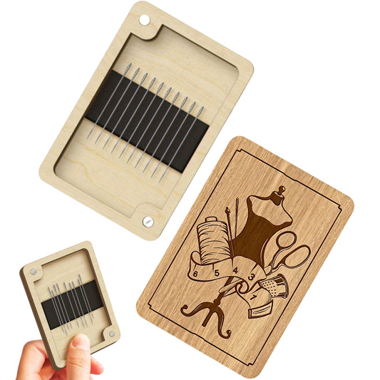 Wooden Needle Box Built-in Strong Magnet Needles Storage Holder with Lid Pin Organizer for Quilters Sewers Craft Supplies Gift (Tailor)