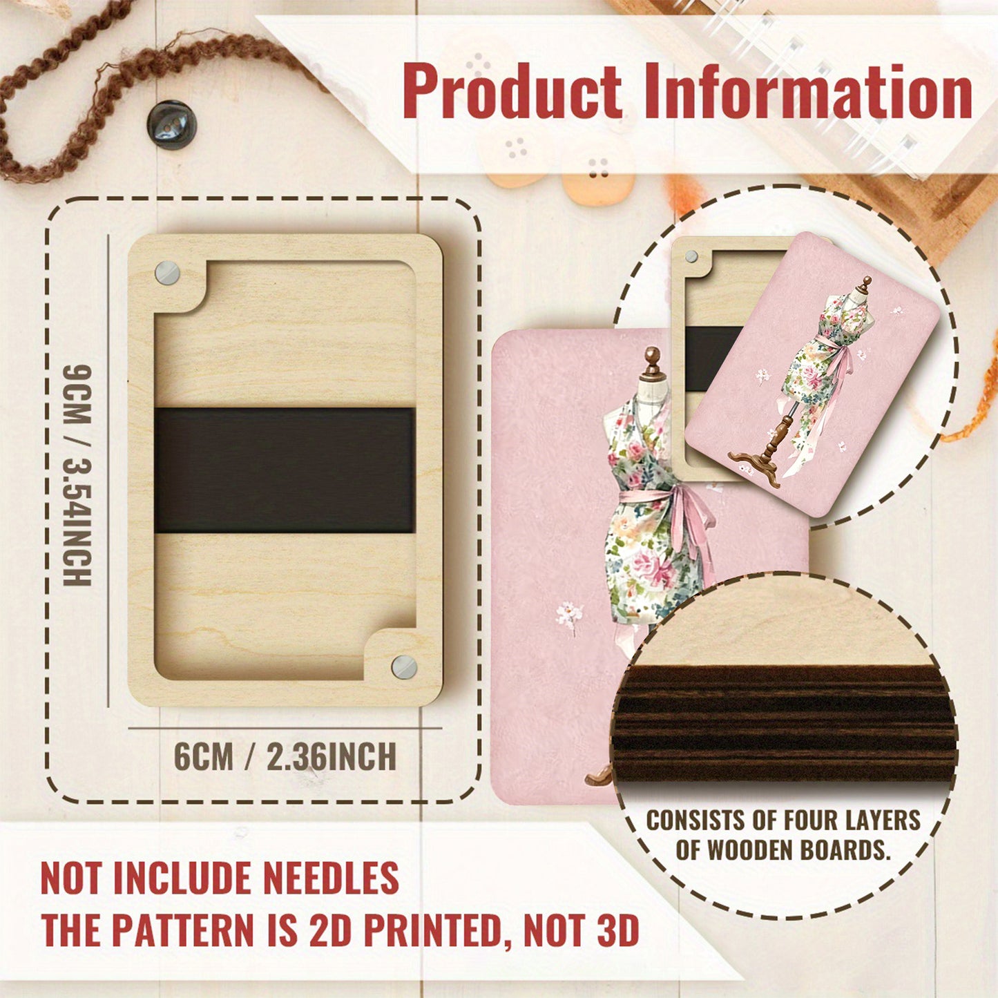 Wooden Needle Box Built-in Strong Magnet Needles Storage Holder with Lid Pin Organizer for Quilters Sewers Craft Supplies Gift (Mannequin Apron)