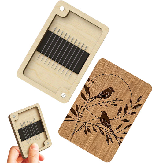 Wooden Needle Box Built-in Strong Magnet Needles Storage Holder with Lid Pin Organizer for Quilters Sewers Craft Supplies Gift (Bird)