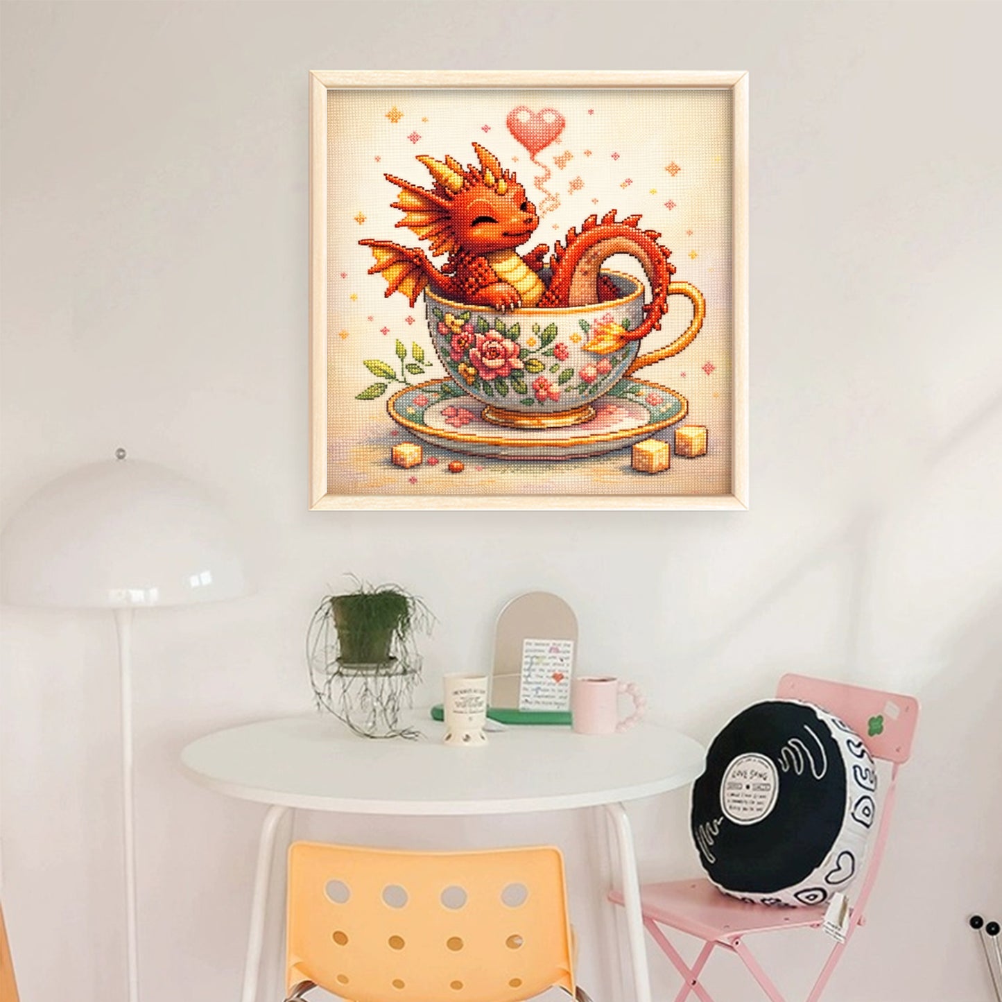 Fire Dragon In Teacup - Full 14CT Stamped Cross Stitch 40x40CM - Huacan