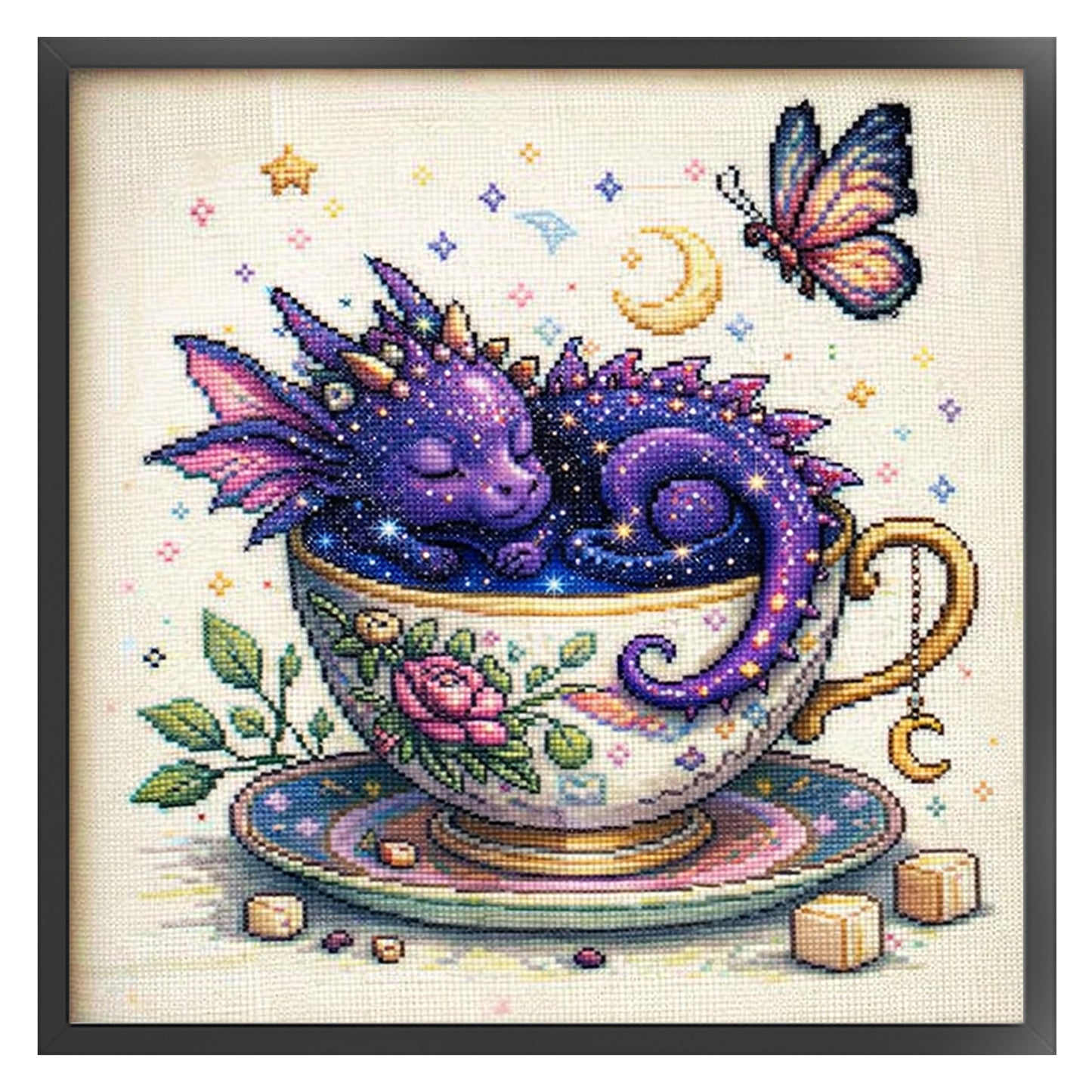 Purple Dragon In Teacup - Full 14CT Stamped Cross Stitch 40x40CM - Huacan