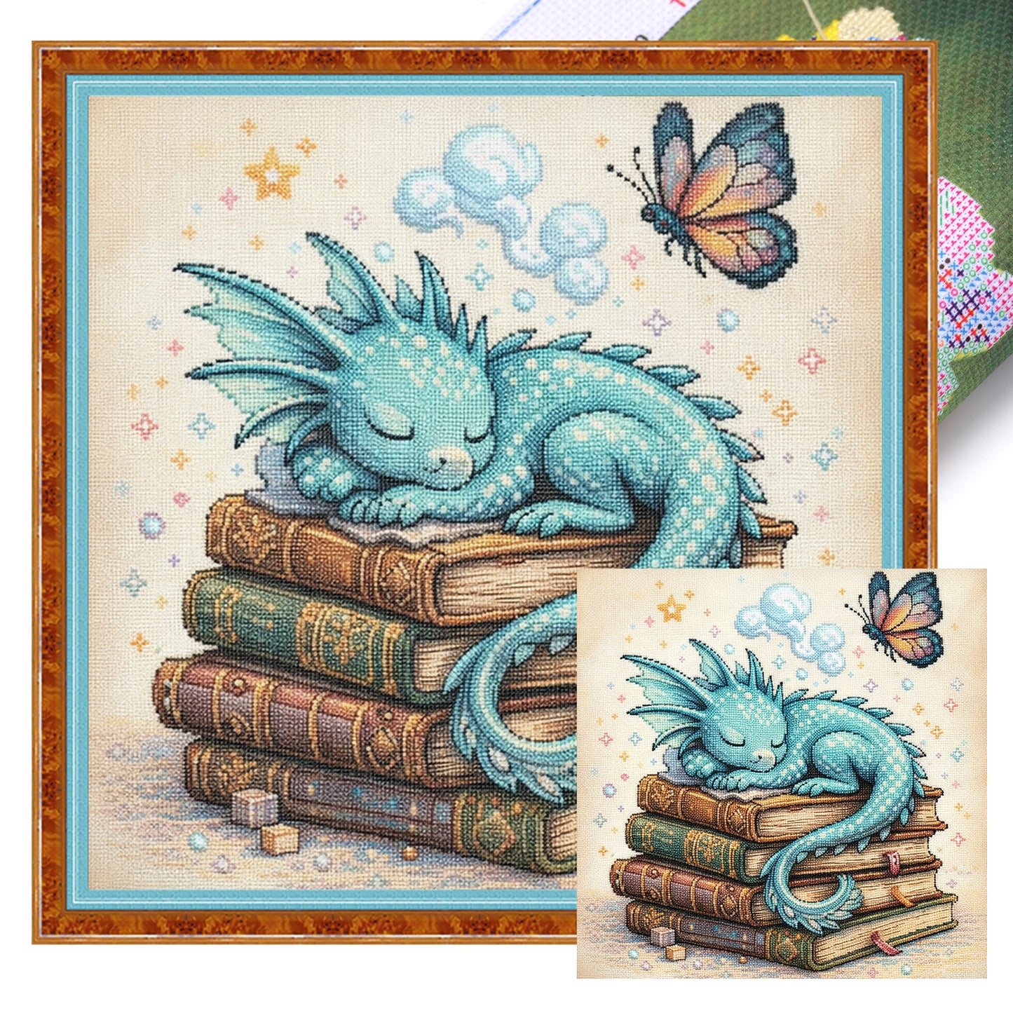 Books And Dragon - Full 14CT Stamped Cross Stitch 40x40CM - Huacan