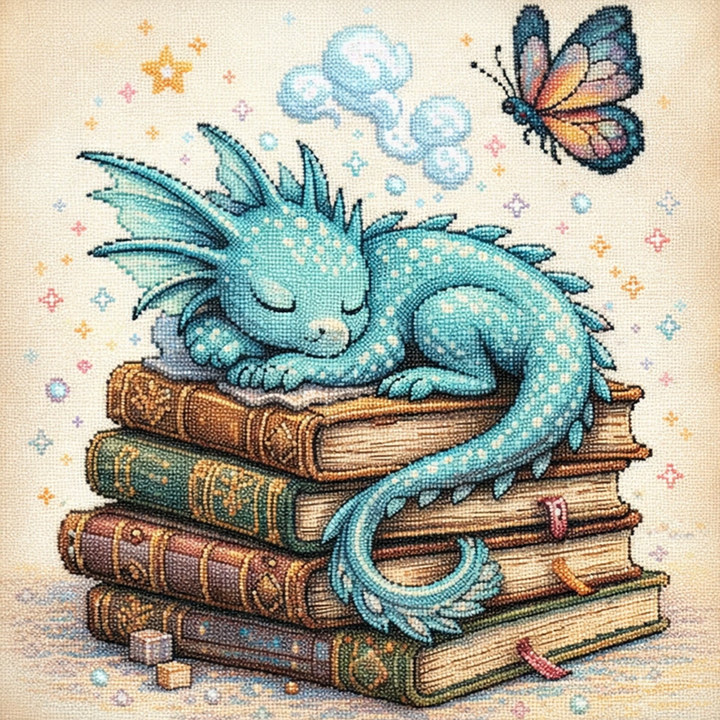 Books And Dragon - Full 14CT Stamped Cross Stitch 40x40CM - Huacan