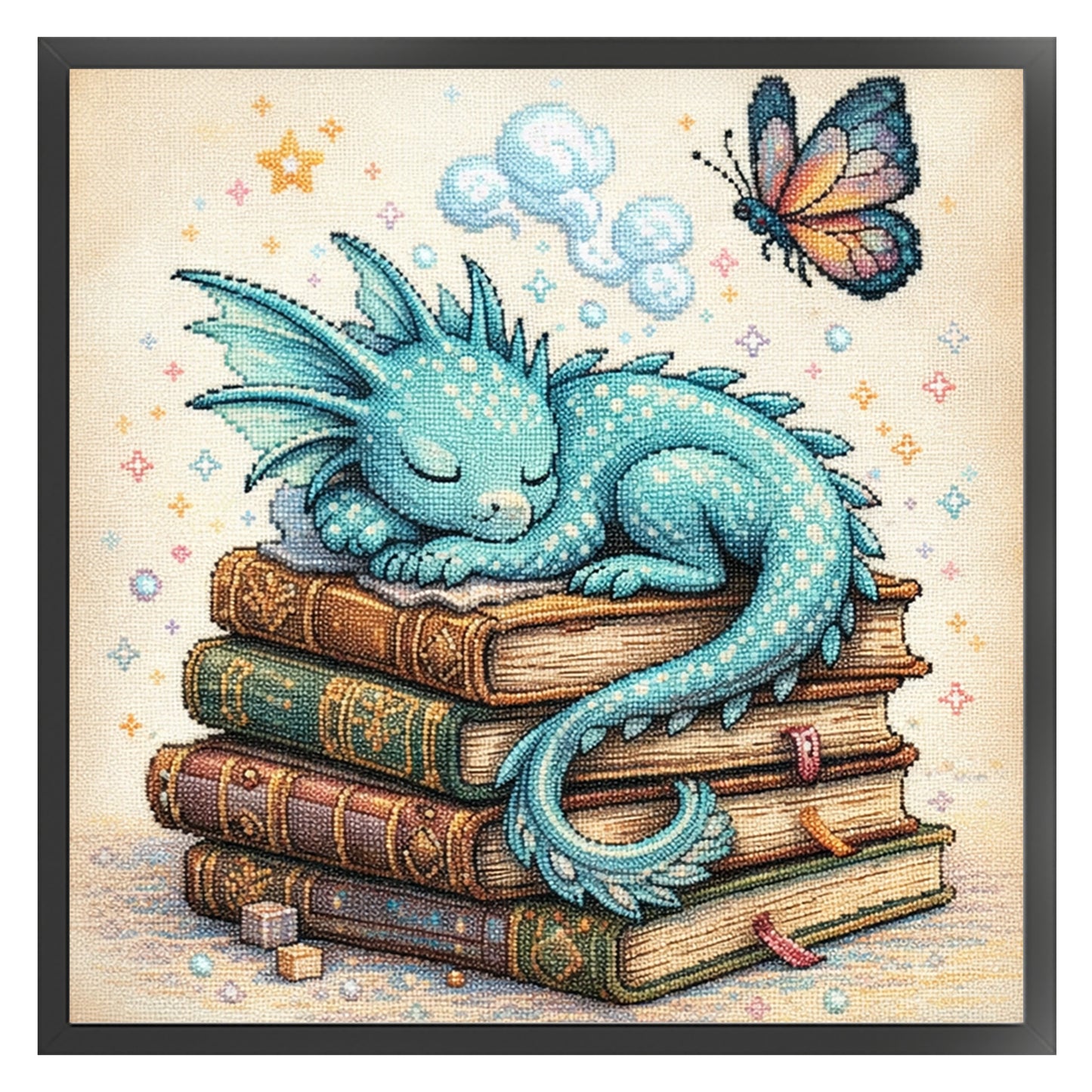 Books And Dragon - Full 14CT Stamped Cross Stitch 40x40CM - Huacan