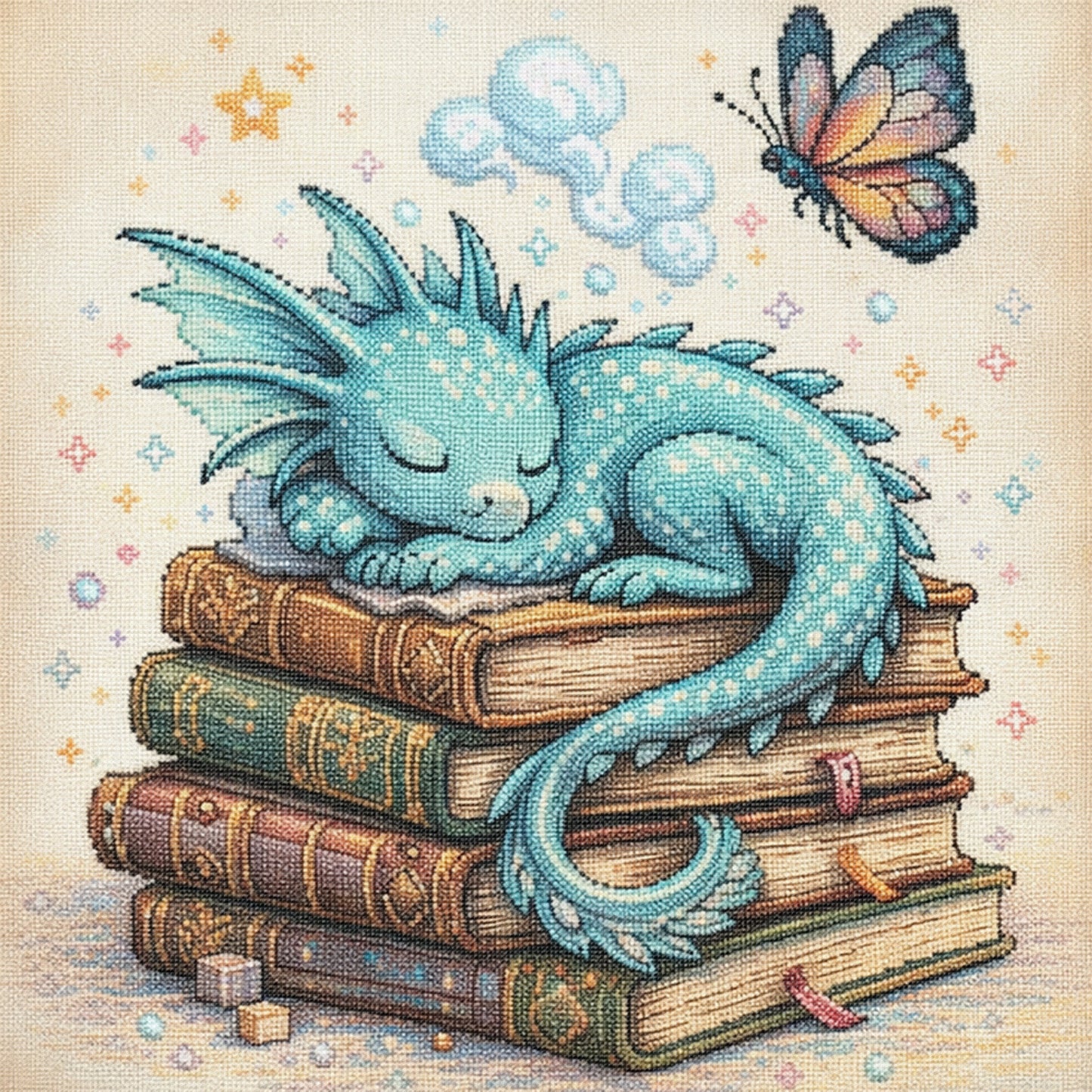 Books And Dragon - Full 14CT Stamped Cross Stitch 40x40CM - Huacan