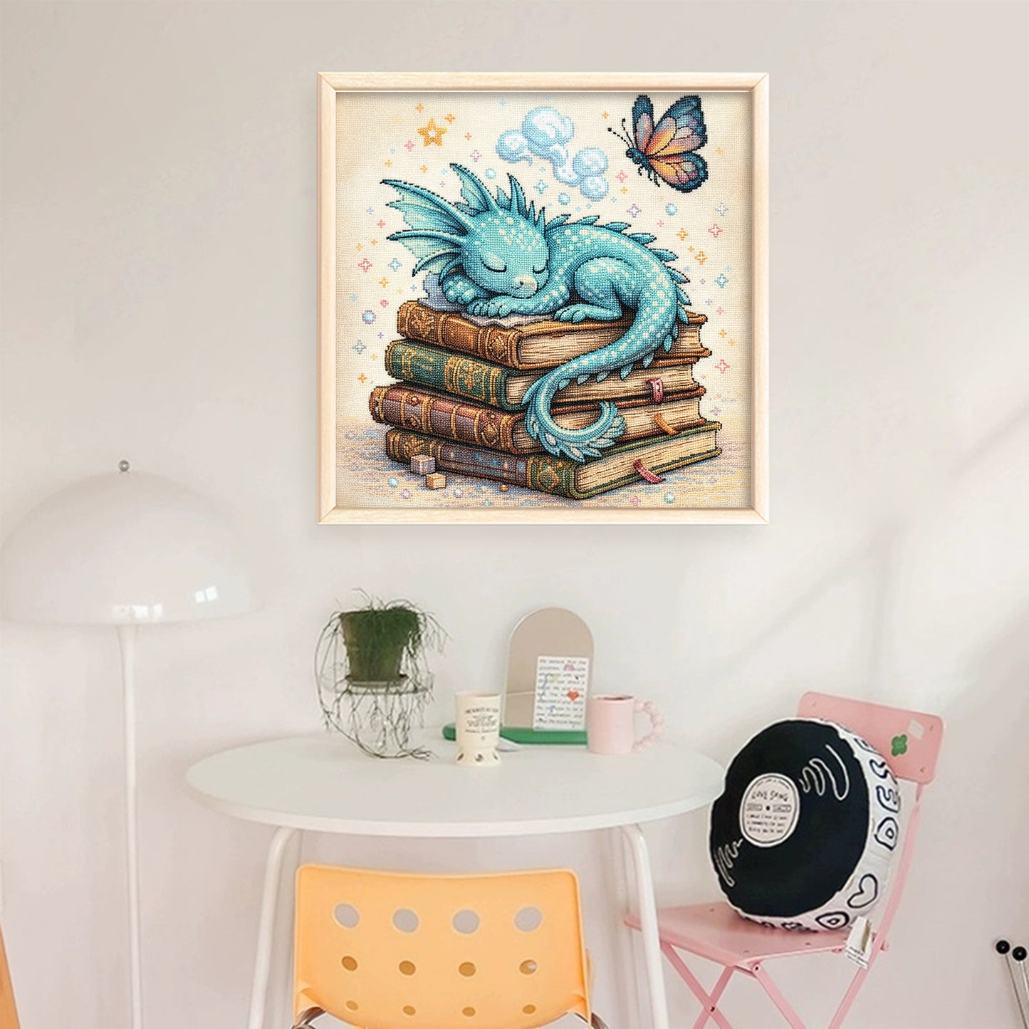 Books And Dragon - Full 14CT Stamped Cross Stitch 40x40CM - Huacan