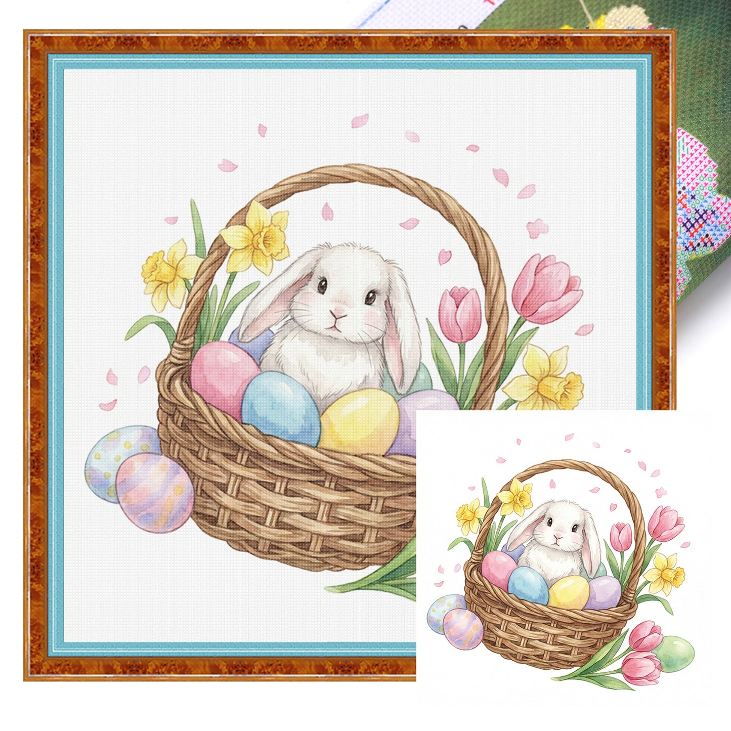Rabbit With Easter Egg Basket - Full 14CT Stamped Cross Stitch 30x30CM - Huacan