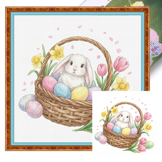Rabbit With Easter Egg Basket - Full 14CT Stamped Cross Stitch 30x30CM - Huacan
