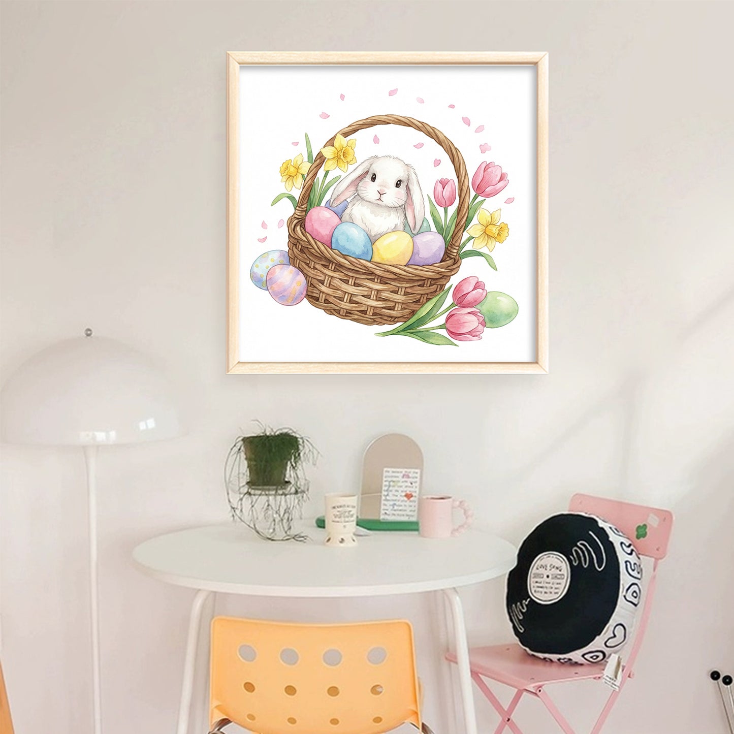 Rabbit With Easter Egg Basket - Full 14CT Stamped Cross Stitch 30x30CM - Huacan