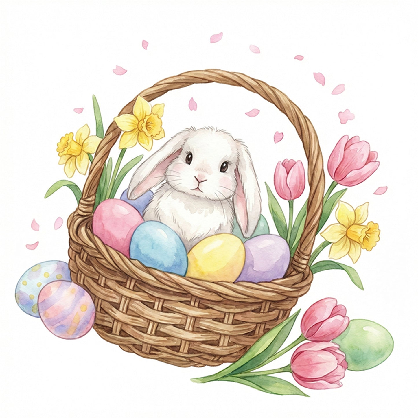 Rabbit With Easter Egg Basket - Full 14CT Counted Cross Stitch 30x30CM - Huacan