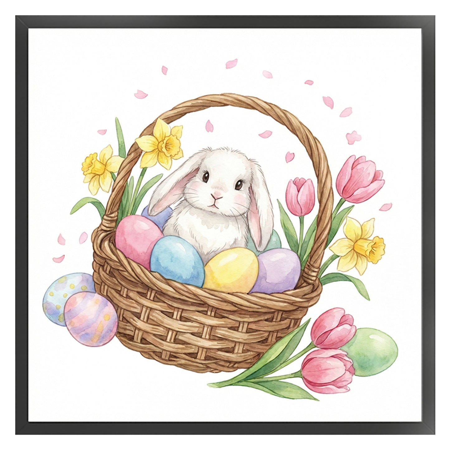 Rabbit With Easter Egg Basket - Full 14CT Counted Cross Stitch 30x30CM - Huacan