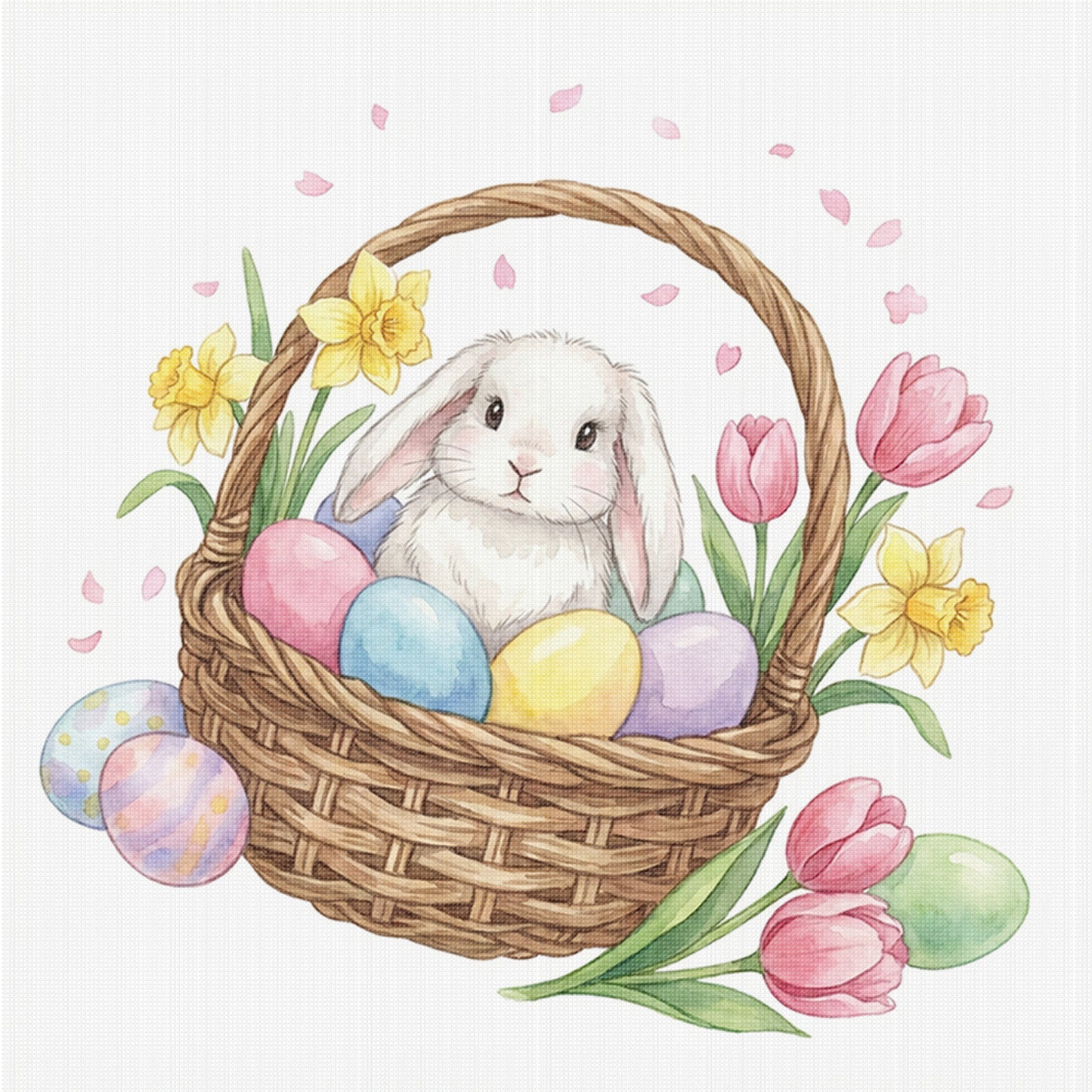 Rabbit With Easter Egg Basket - Full 14CT Counted Cross Stitch 30x30CM - Huacan