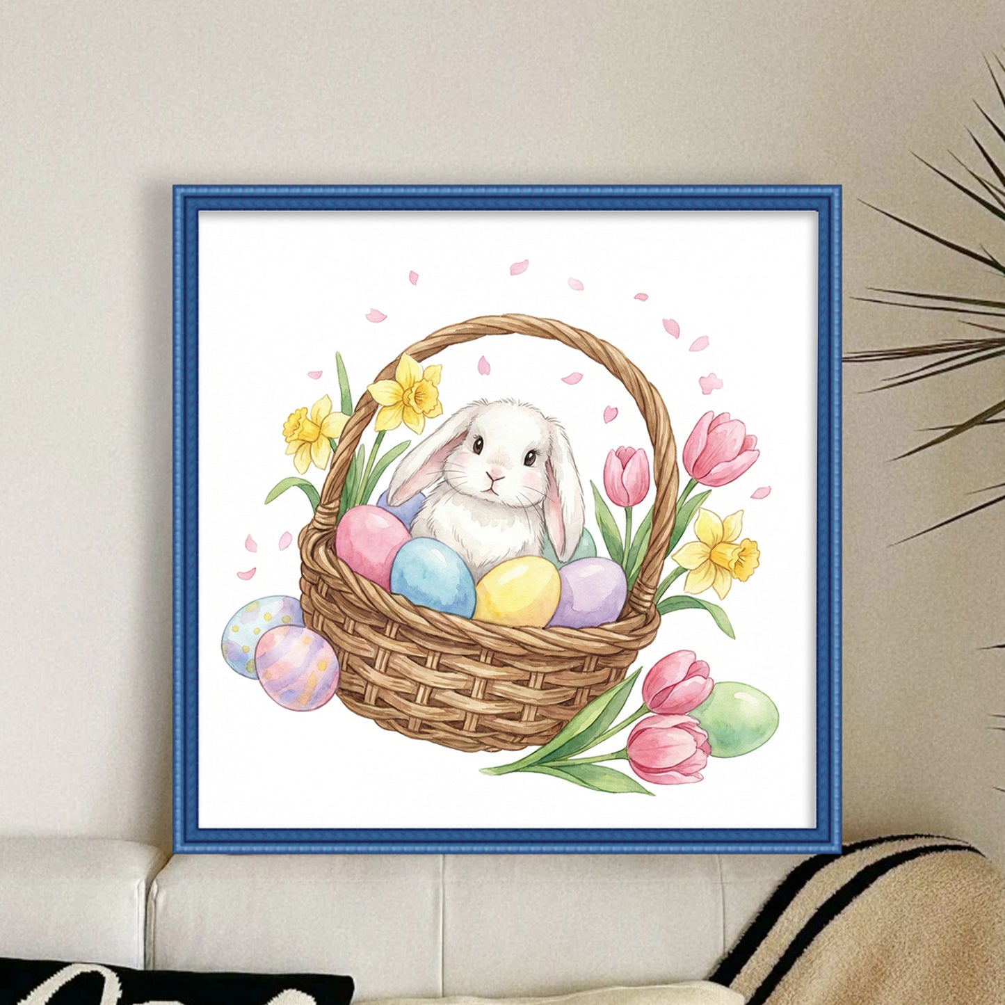 Rabbit With Easter Egg Basket - Full 14CT Counted Cross Stitch 30x30CM - Huacan